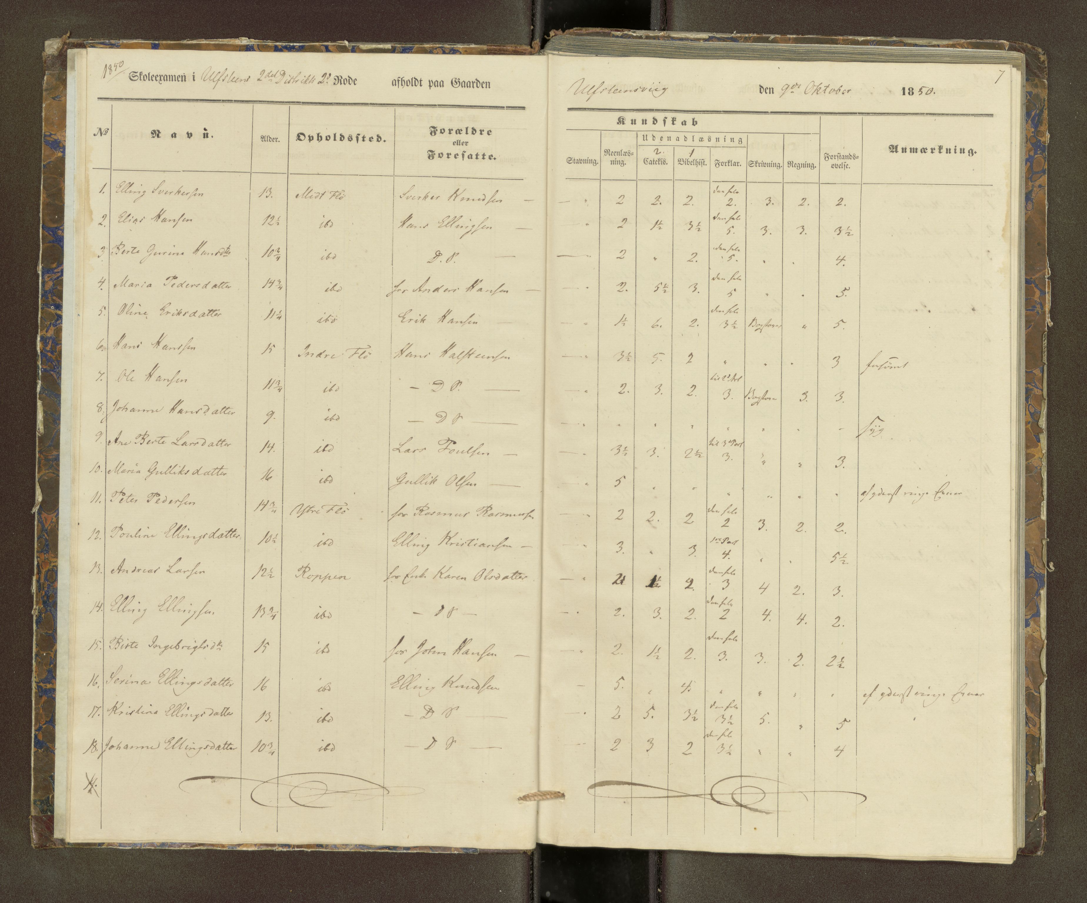 Ulstein sokneprestkontor, SAT/A-1005/1/III/III2/III2f/L0001: Skoleeksamensprotokoll, 1850-1861, p. 7