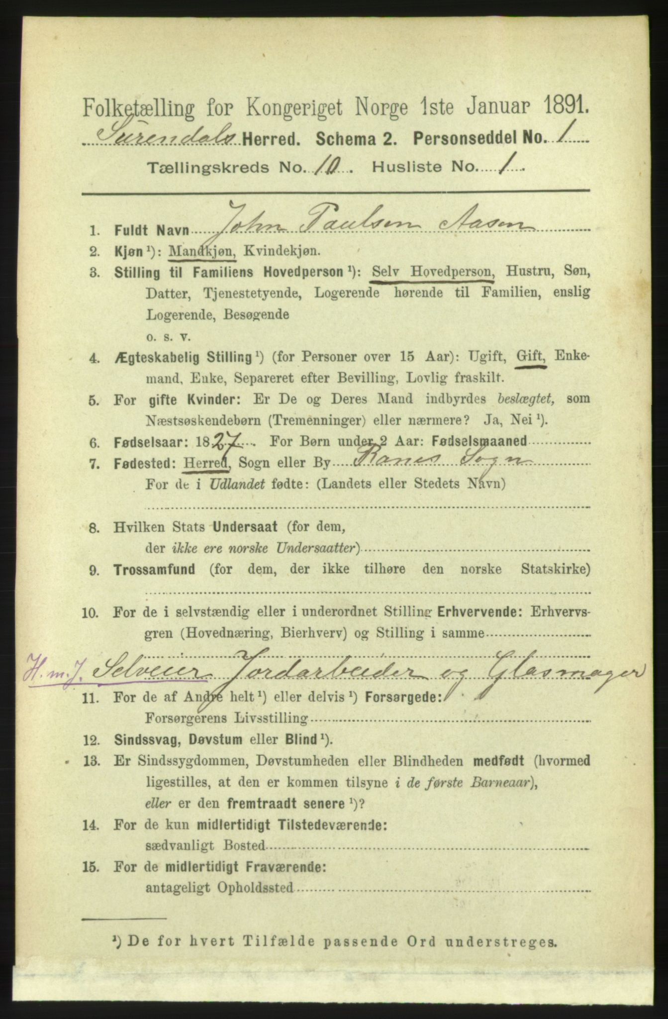 RA, 1891 census for 1566 Surnadal, 1891, p. 2529