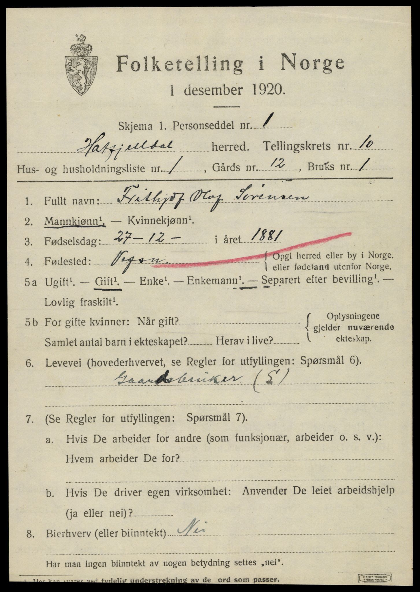 SAT, 1920 census for Hattfjelldal, 1920, p. 2280