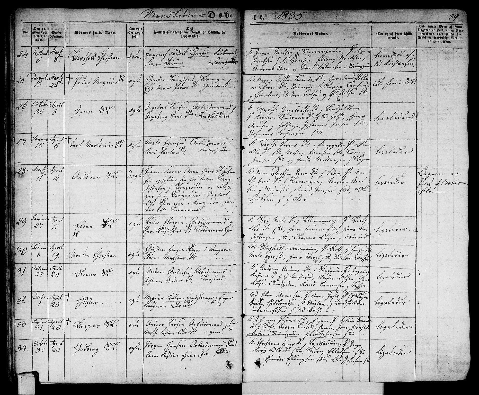 Bragernes kirkebøker, AV/SAKO-A-6/F/Fb/L0001: Parish register (official) no. II 1, 1830-1847, p. 39