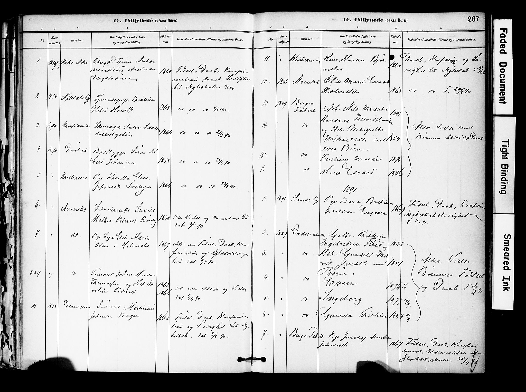 Hurum kirkebøker, SAKO/A-229/F/Fa/L0014: Parish register (official) no. 14, 1882-1895, p. 267