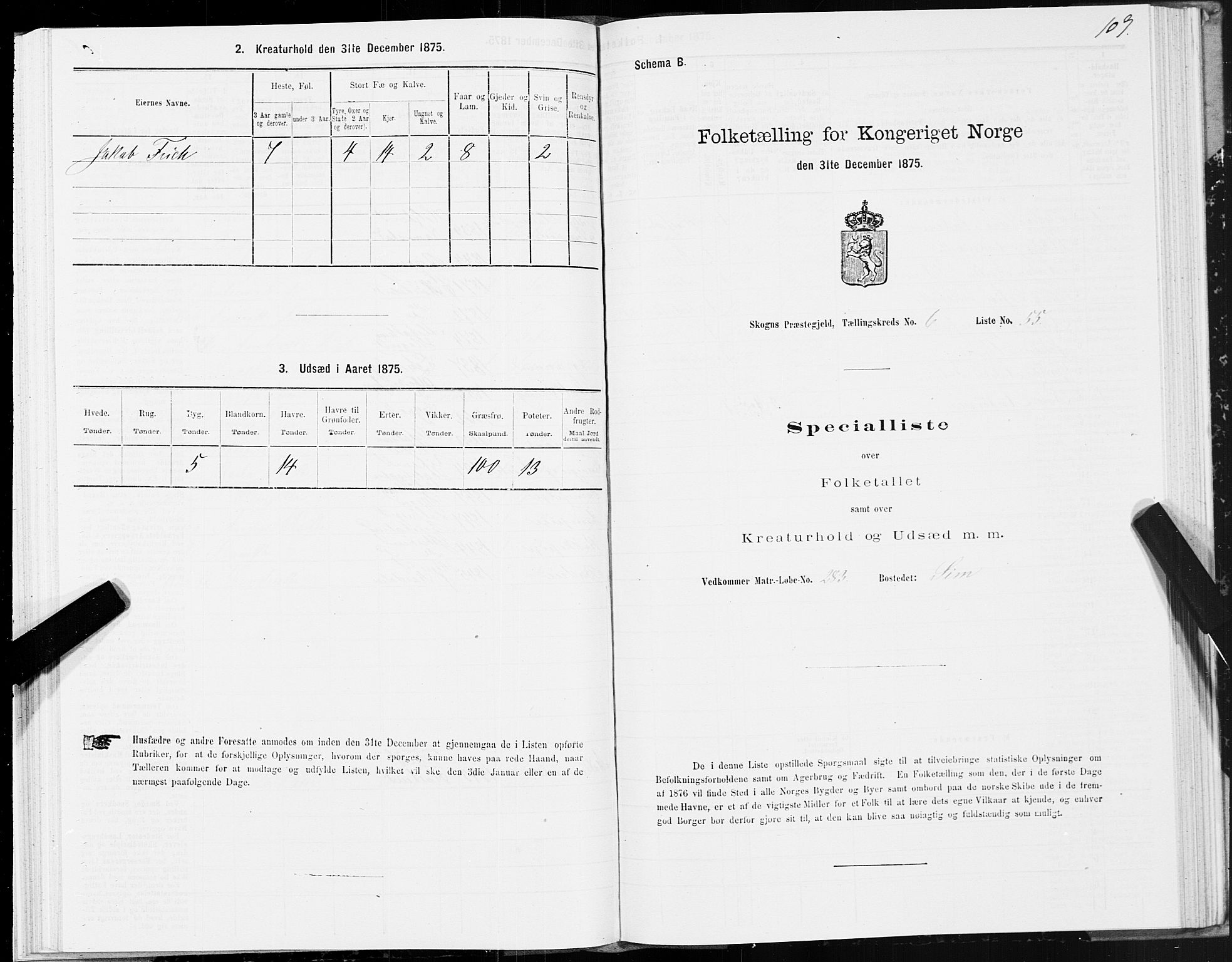 SAT, 1875 census for 1719P Skogn, 1875, p. 6109