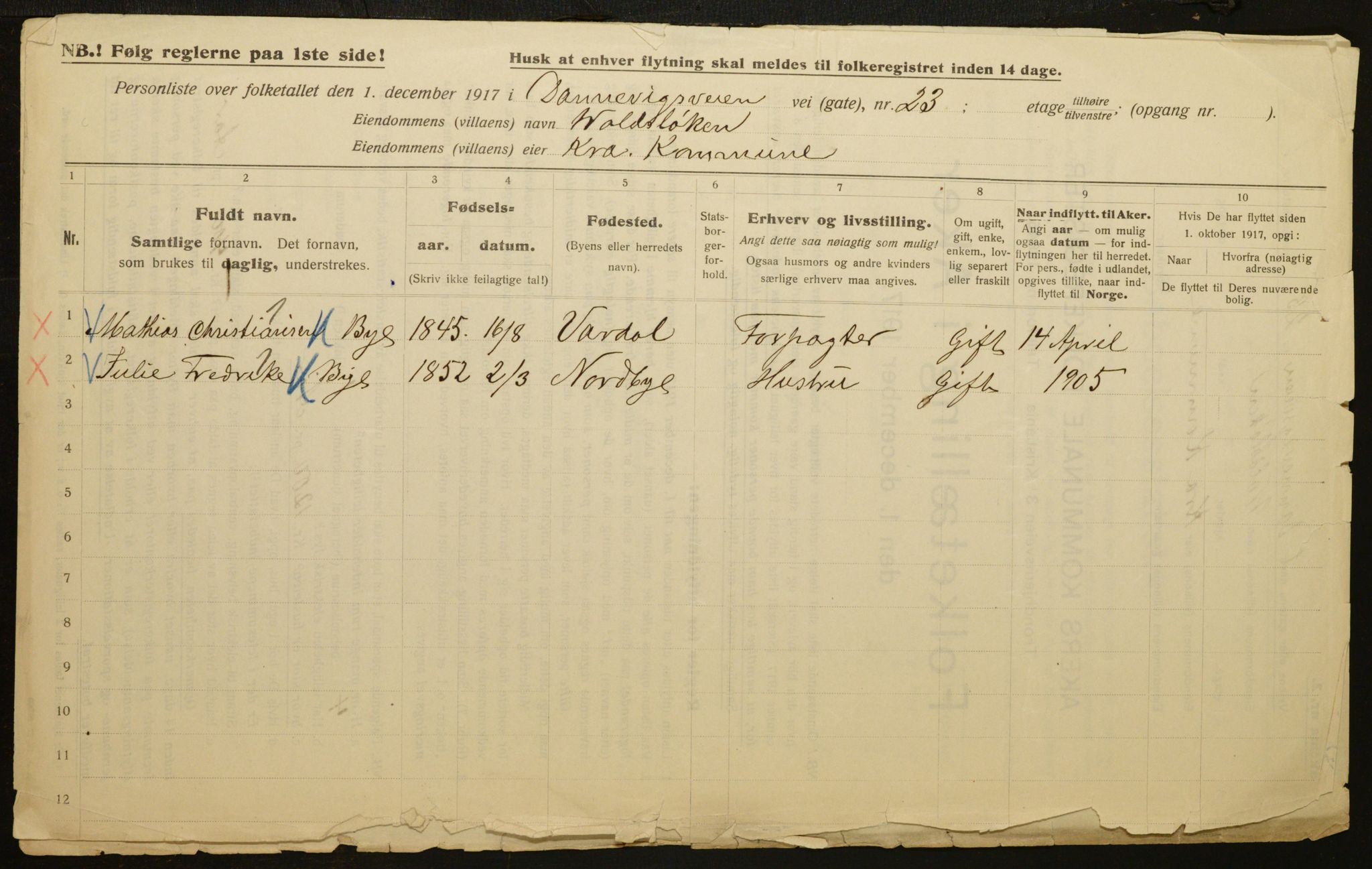 OBA, Municipal Census 1917 for Aker, 1917, p. 11686