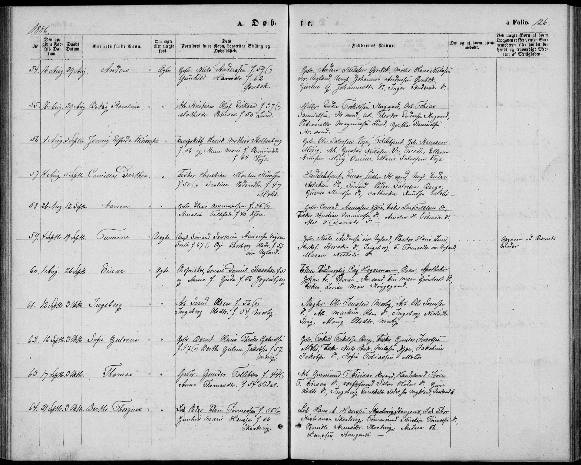 Oddernes sokneprestkontor, AV/SAK-1111-0033/F/Fb/Fba/L0007: Parish register (copy) no. B 7, 1869-1887, p. 126