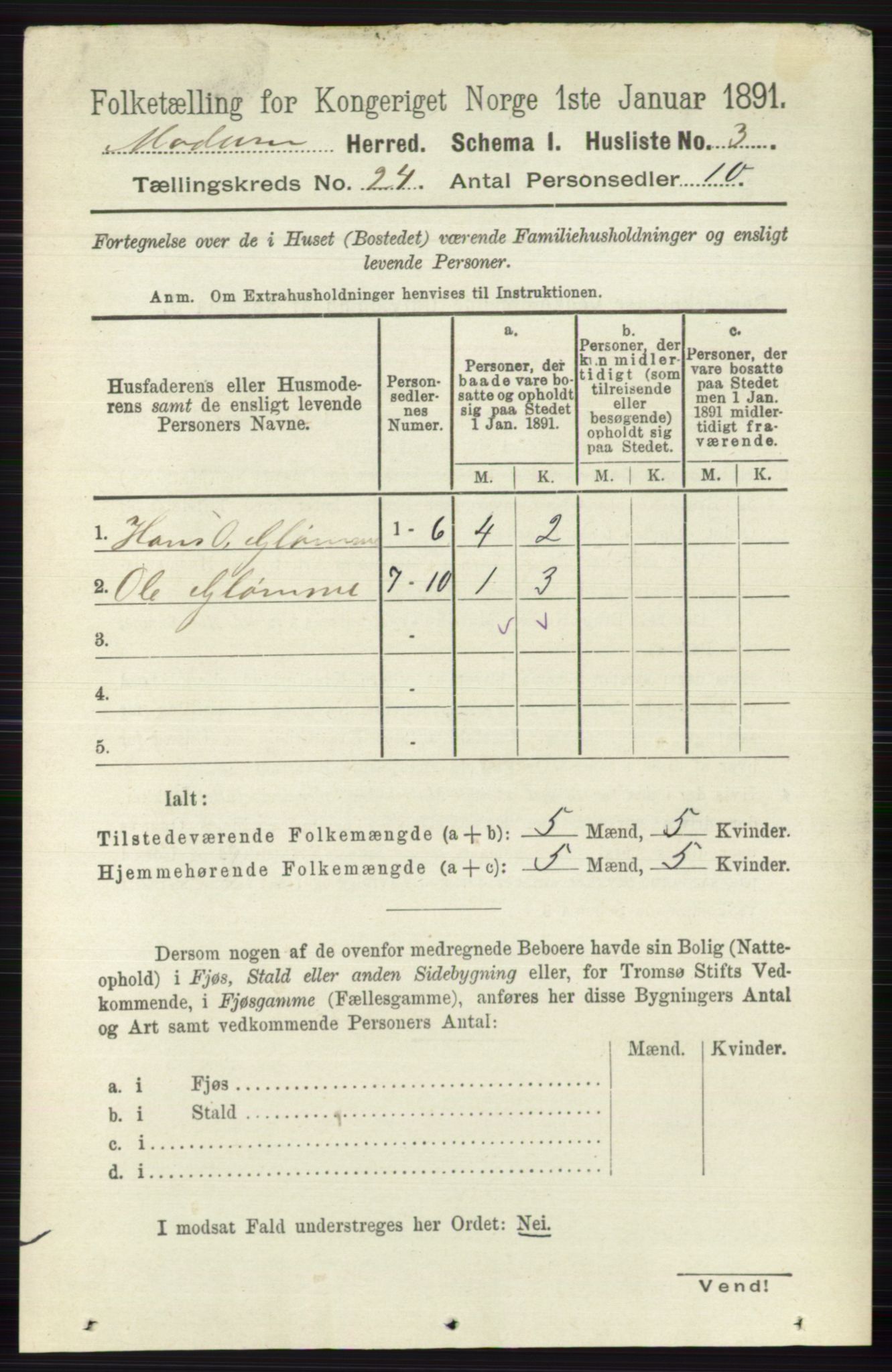 RA, 1891 census for 0623 Modum, 1891, p. 8819