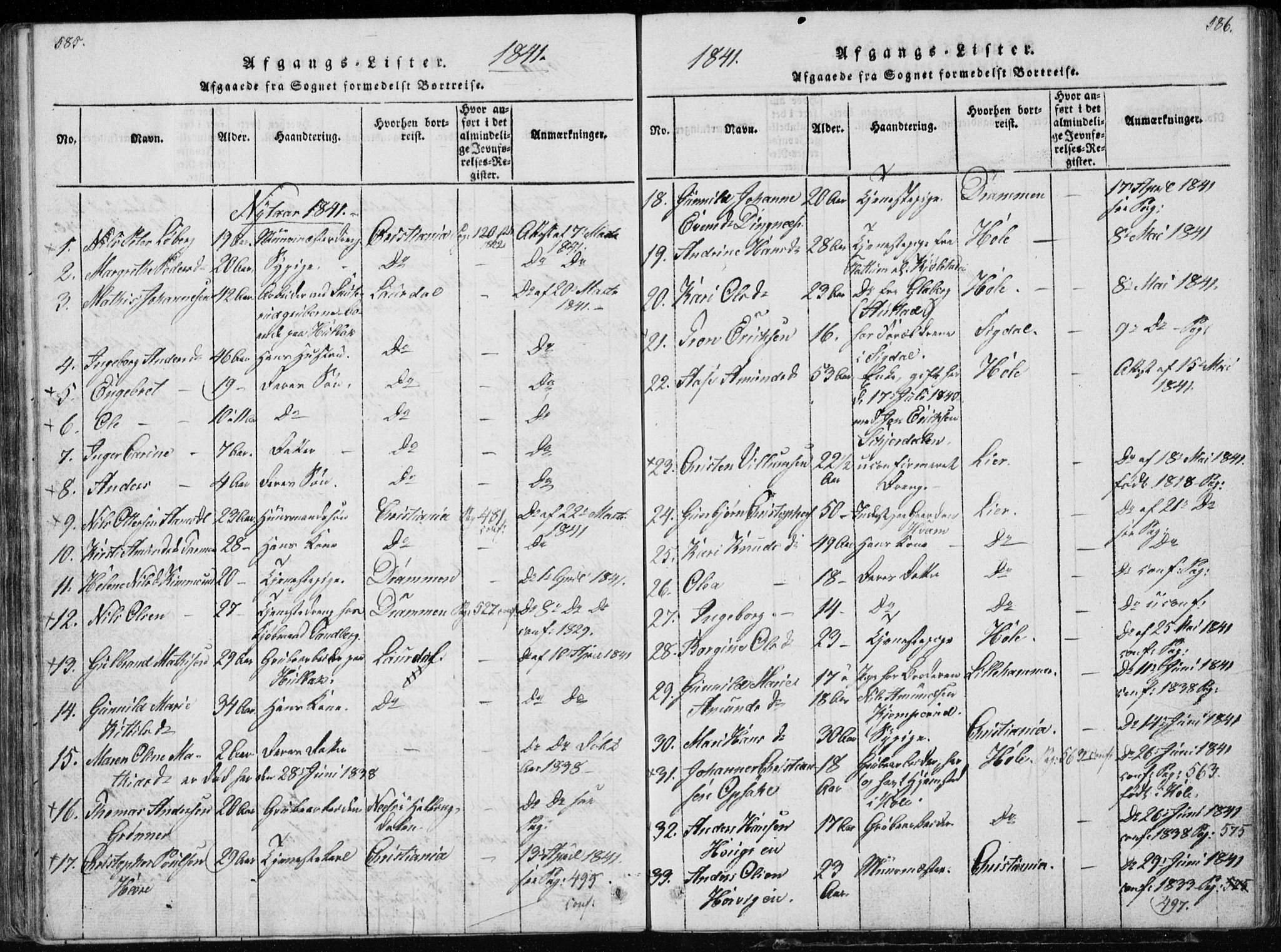 Modum kirkebøker, SAKO/A-234/G/Ga/L0002: Parish register (copy) no. I 2, 1824-1832, p. 585-586