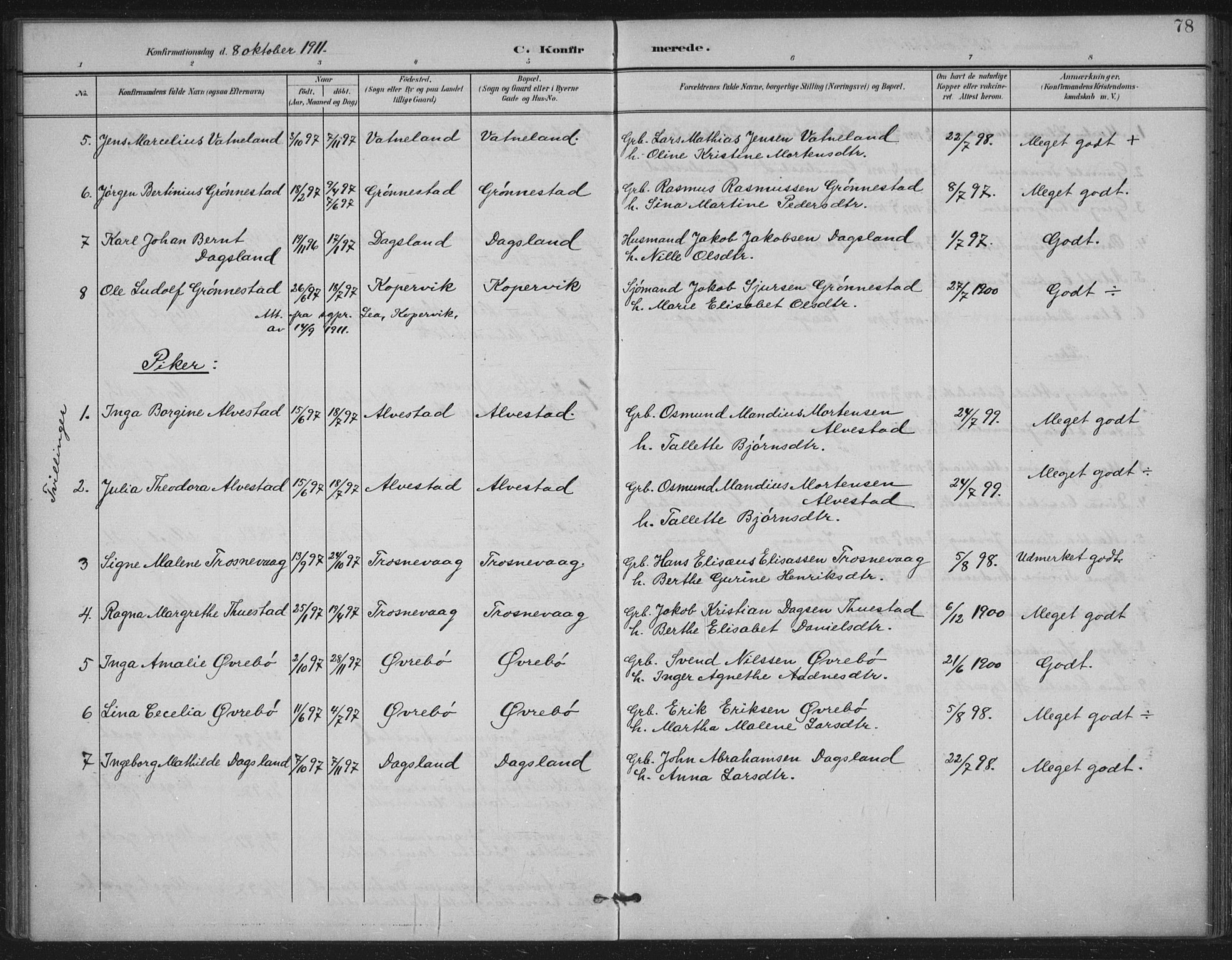 Tysvær sokneprestkontor, AV/SAST-A -101864/H/Ha/Haa/L0009: Parish register (official) no. A 9, 1898-1925, p. 78