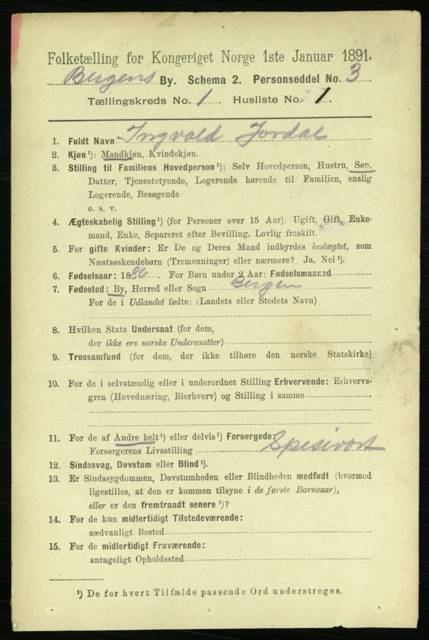 RA, 1891 Census for 1301 Bergen, 1891, p. 8955