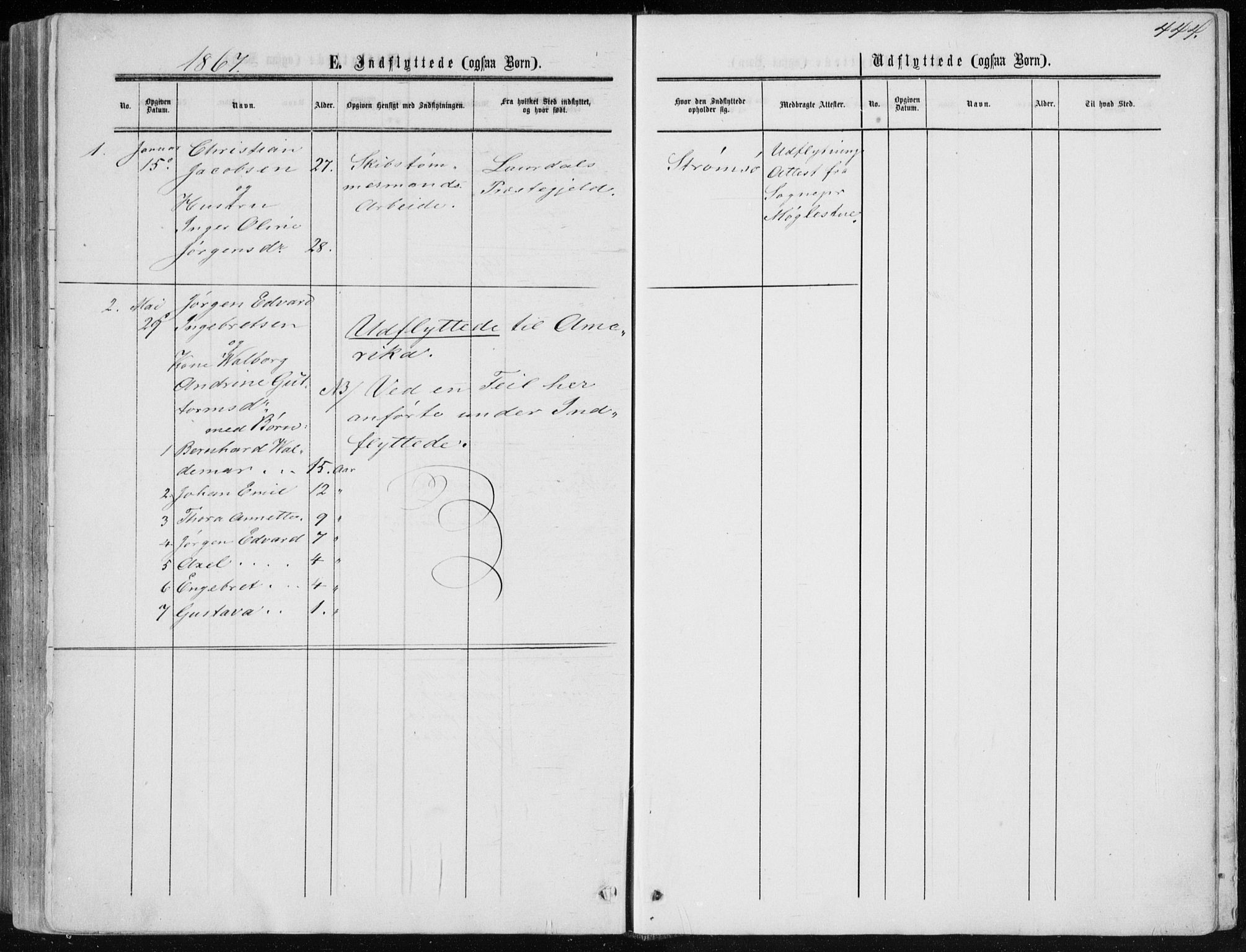 Strømsø kirkebøker, AV/SAKO-A-246/F/Fa/L0015: Parish register (official) no. I 15, 1859-1868, p. 444