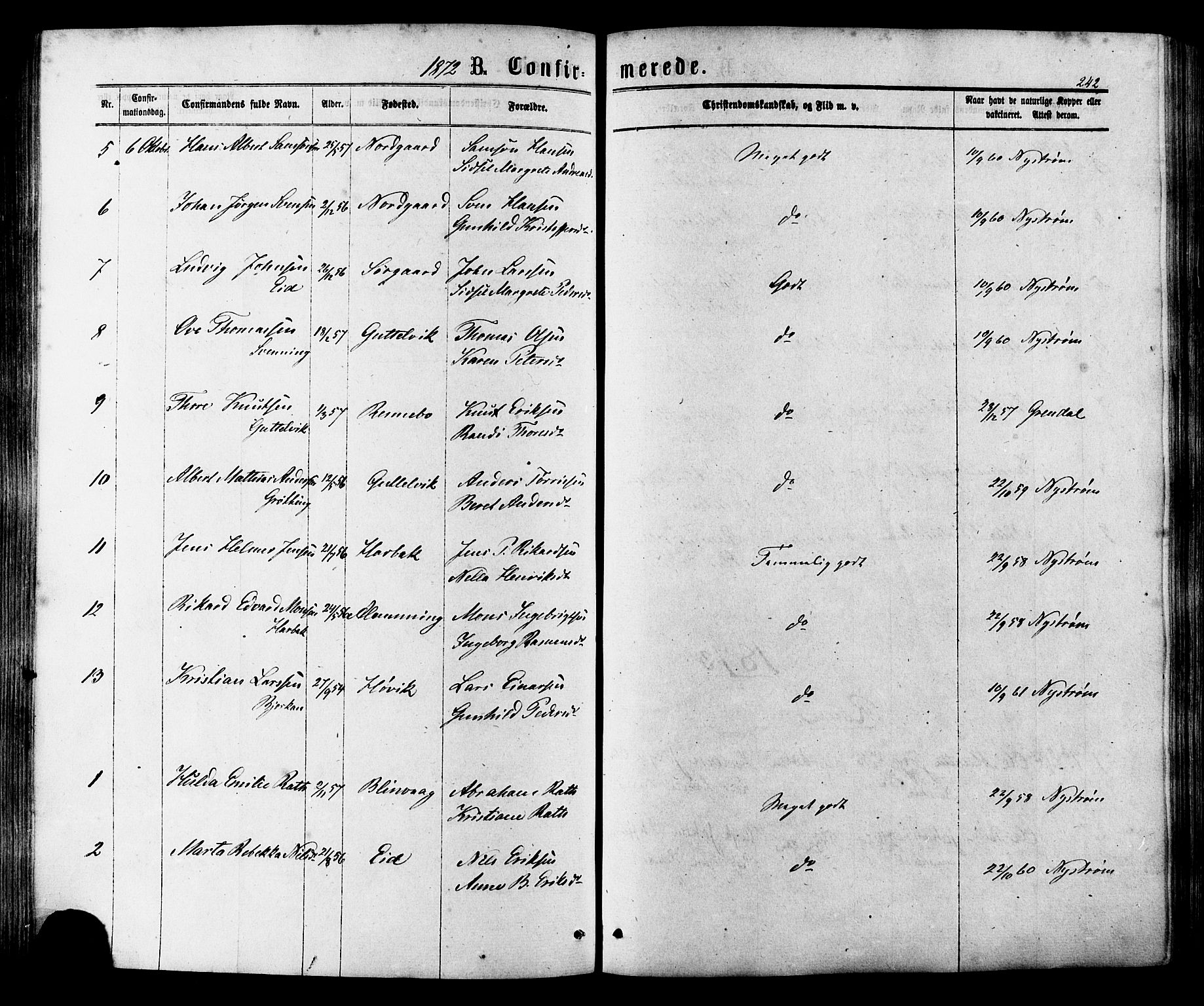 Ministerialprotokoller, klokkerbøker og fødselsregistre - Sør-Trøndelag, SAT/A-1456/657/L0706: Parish register (official) no. 657A07, 1867-1878, p. 242