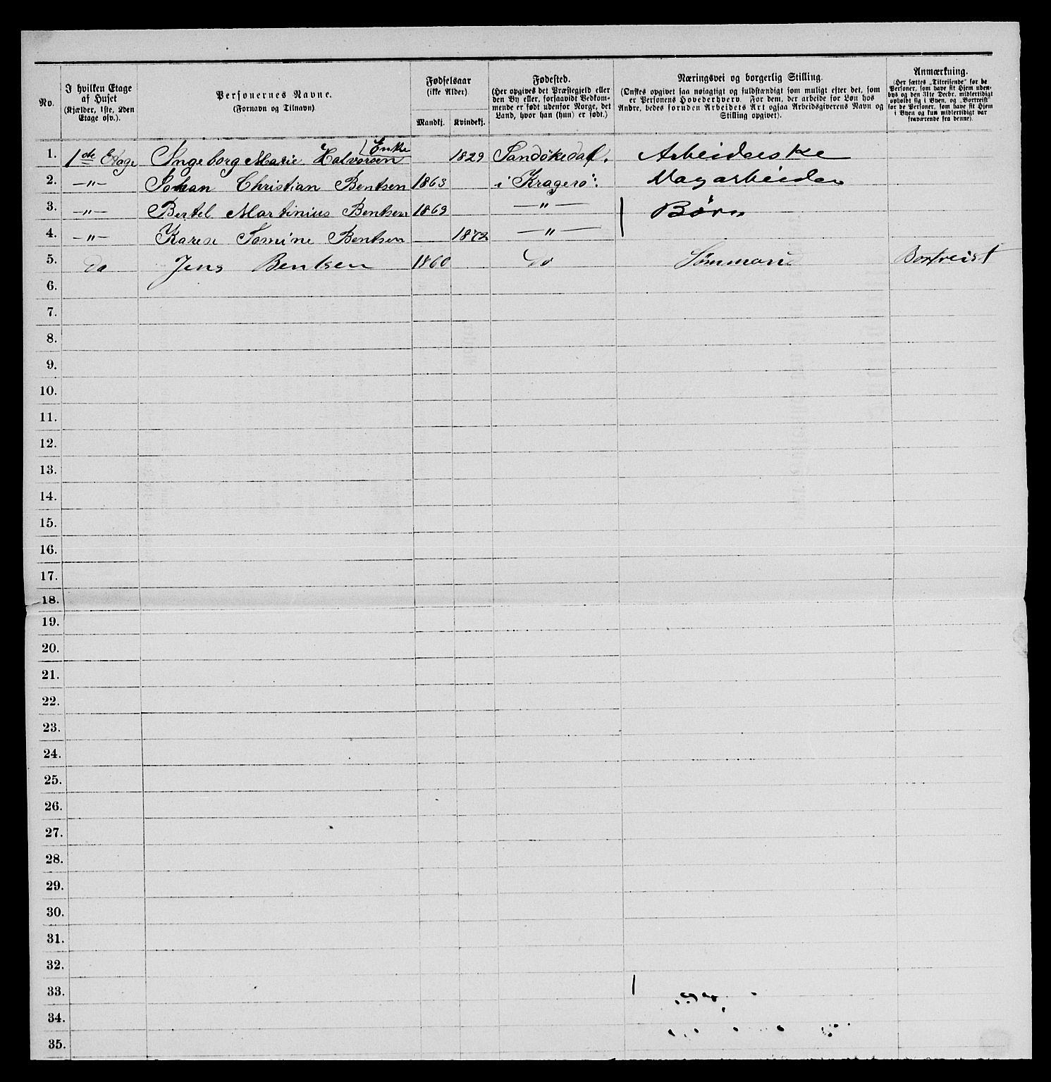 SAKO, 1885 census for 0801 Kragerø, 1885, p. 196