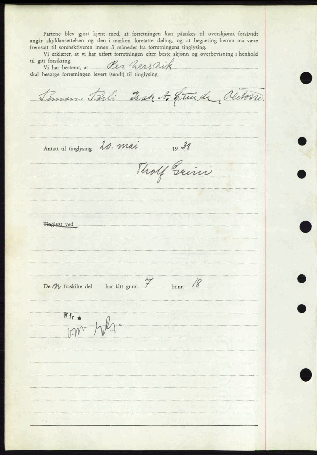 Bamble sorenskriveri, AV/SAKO-A-214/G/Ga/Gag/L0002: Mortgage book no. A-2, 1937-1938, Diary no: : 427/1938