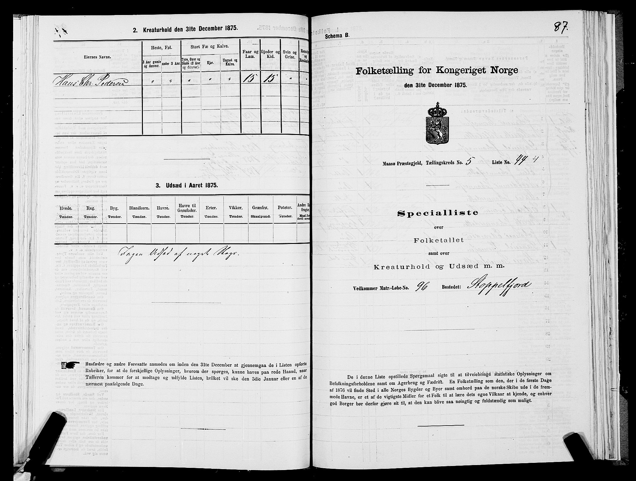 SATØ, 1875 census for 2018P Måsøy, 1875, p. 1087