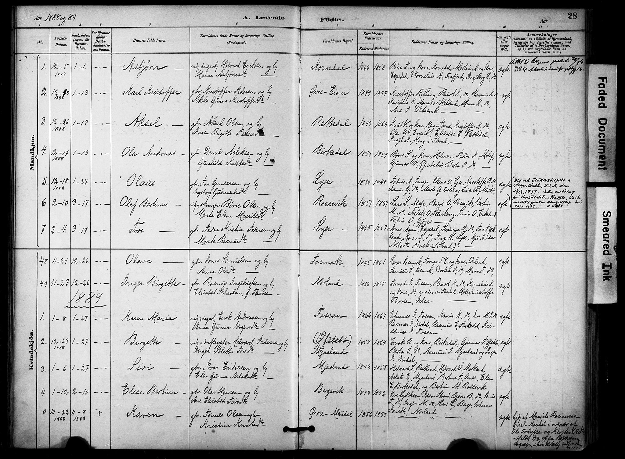 Høgsfjord sokneprestkontor, SAST/A-101624/H/Ha/Haa/L0006: Parish register (official) no. A 6, 1885-1897, p. 28