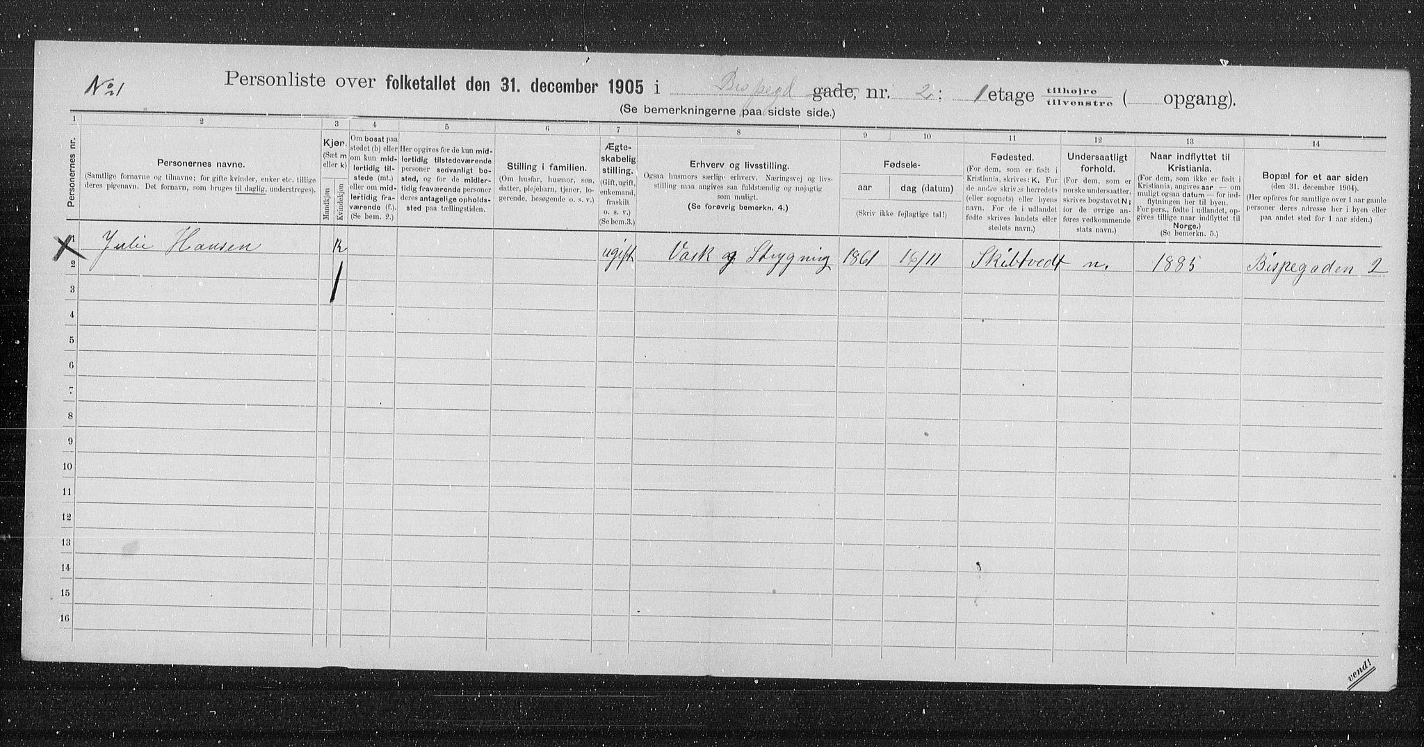 OBA, Municipal Census 1905 for Kristiania, 1905, p. 2518