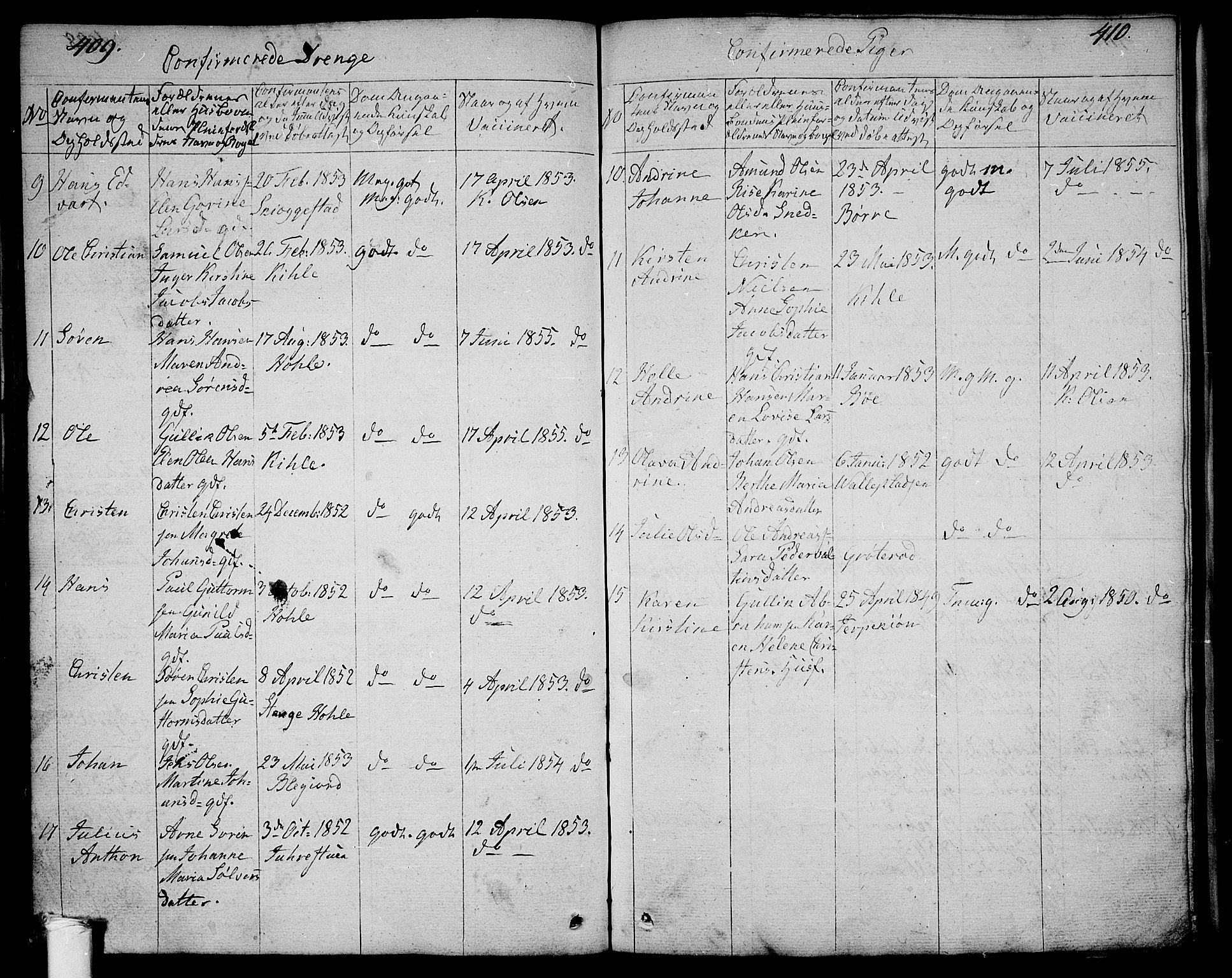 Ramnes kirkebøker, SAKO/A-314/G/Ga/L0002: Parish register (copy) no. I 2, 1848-1870, p. 409-410