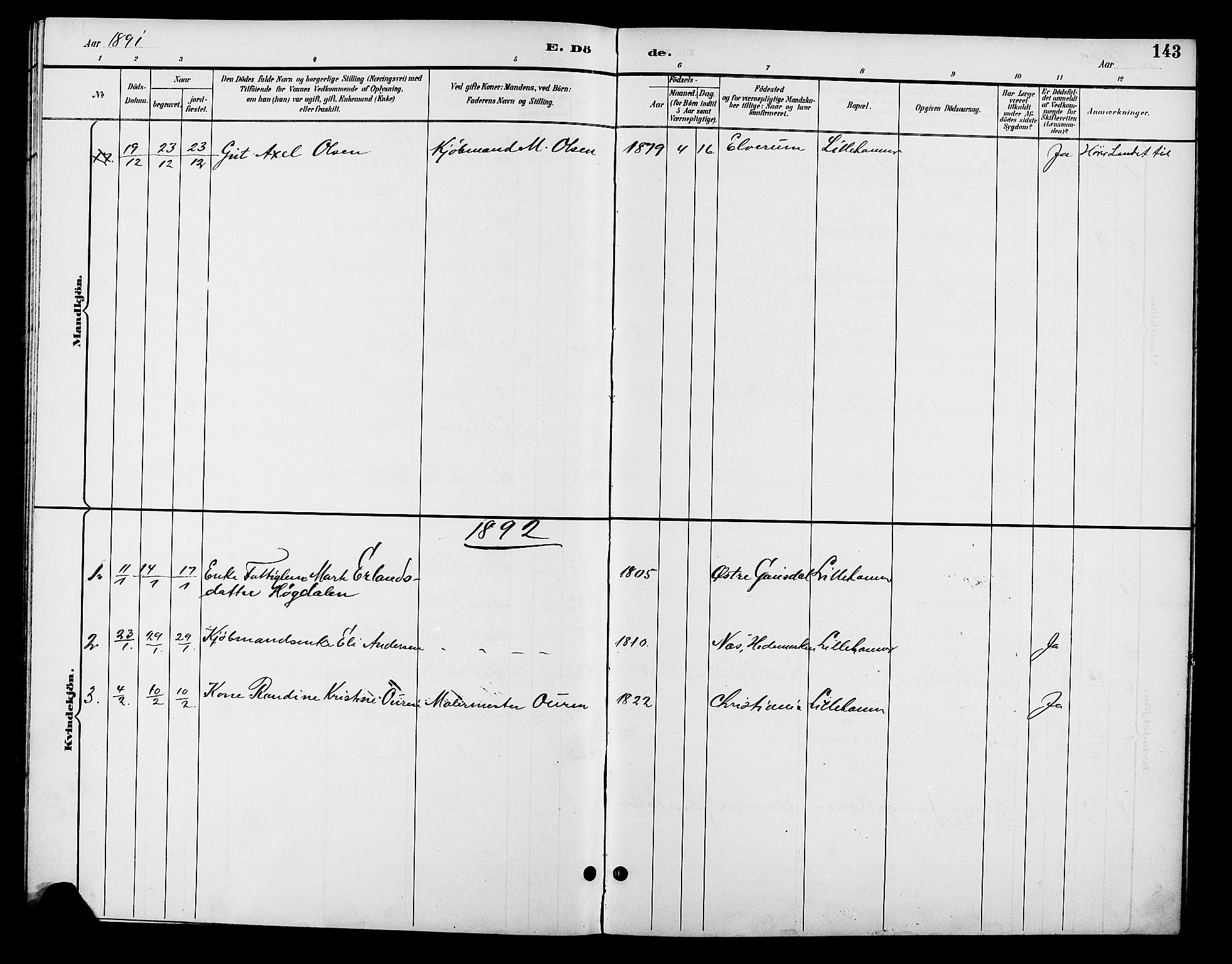 Fåberg prestekontor, AV/SAH-PREST-086/H/Ha/Hab/L0008: Parish register (copy) no. 8, 1891-1900, p. 143