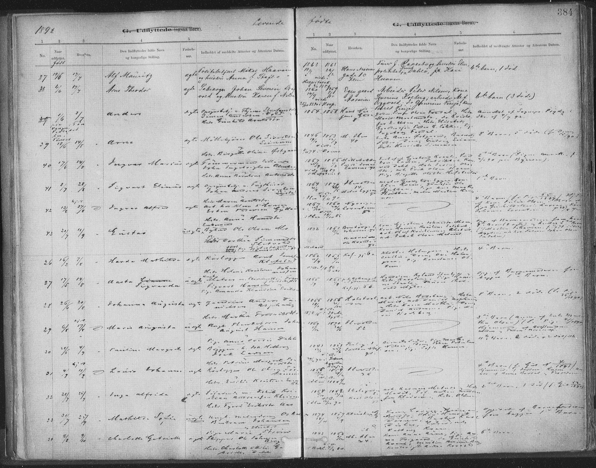 Ministerialprotokoller, klokkerbøker og fødselsregistre - Sør-Trøndelag, AV/SAT-A-1456/603/L0163: Parish register (official) no. 603A02, 1879-1895, p. 384