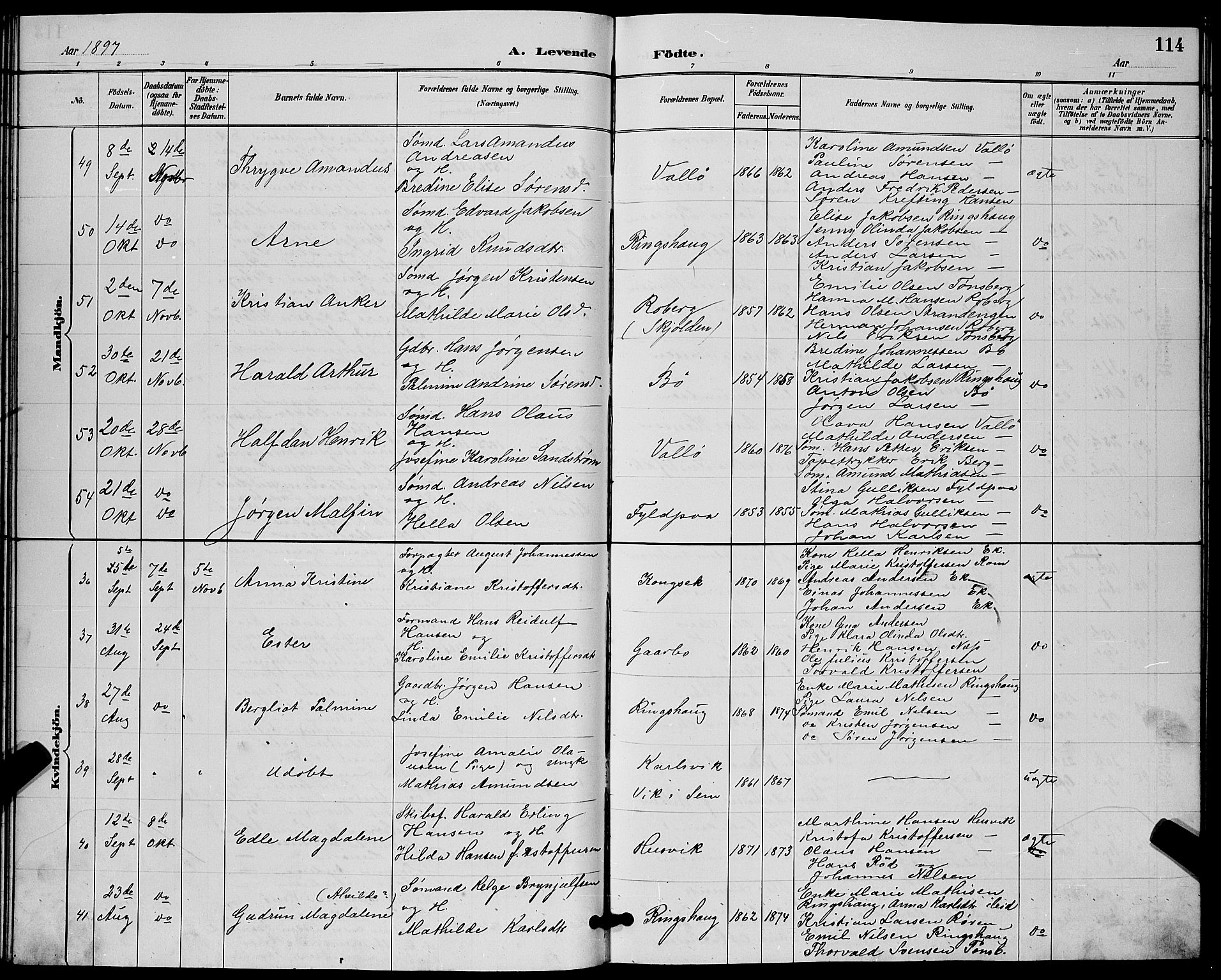 Sem kirkebøker, AV/SAKO-A-5/G/Gb/L0002: Parish register (copy) no. II 2, 1886-1899, p. 114