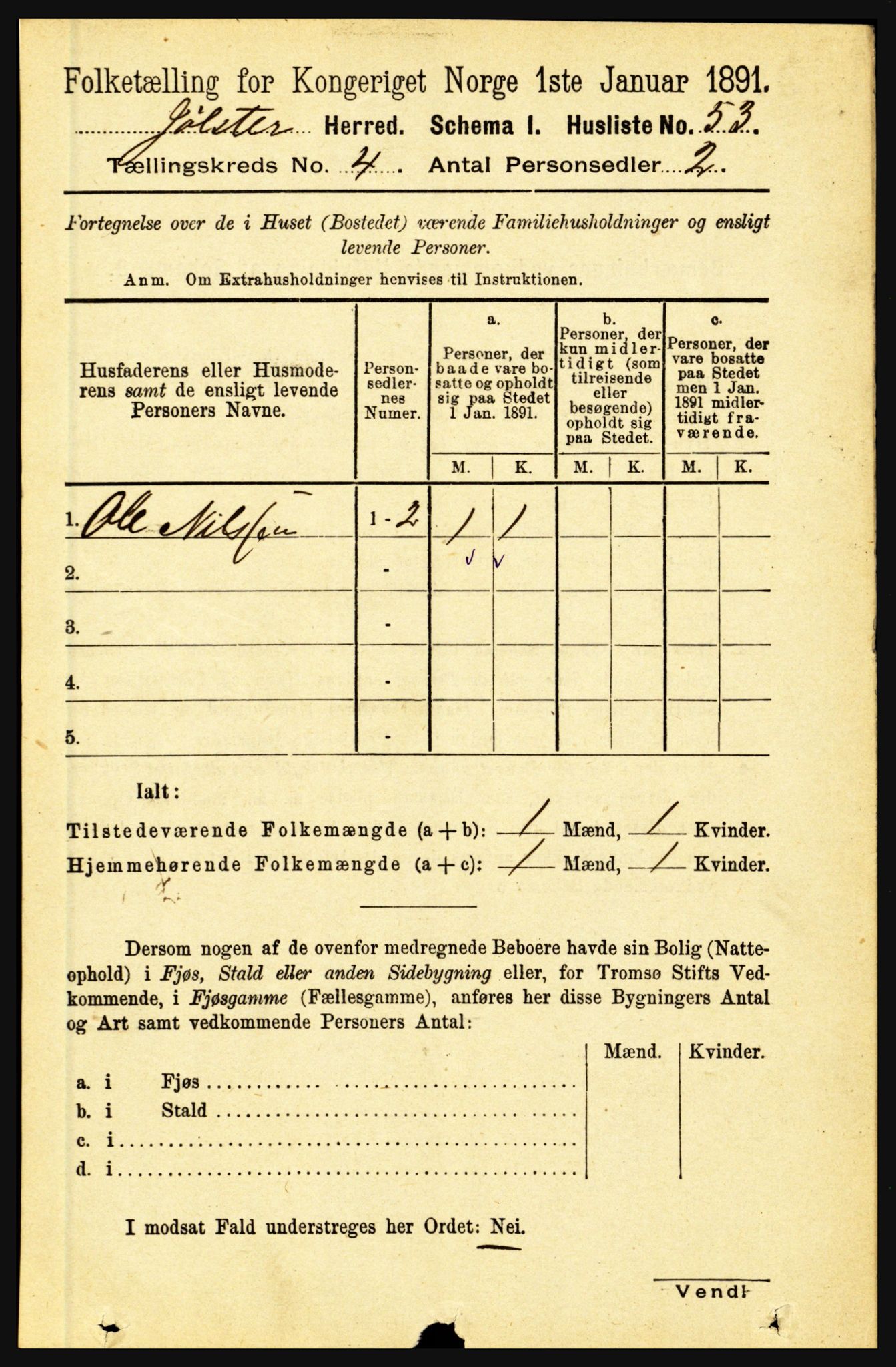 RA, 1891 census for 1431 Jølster, 1891, p. 1380