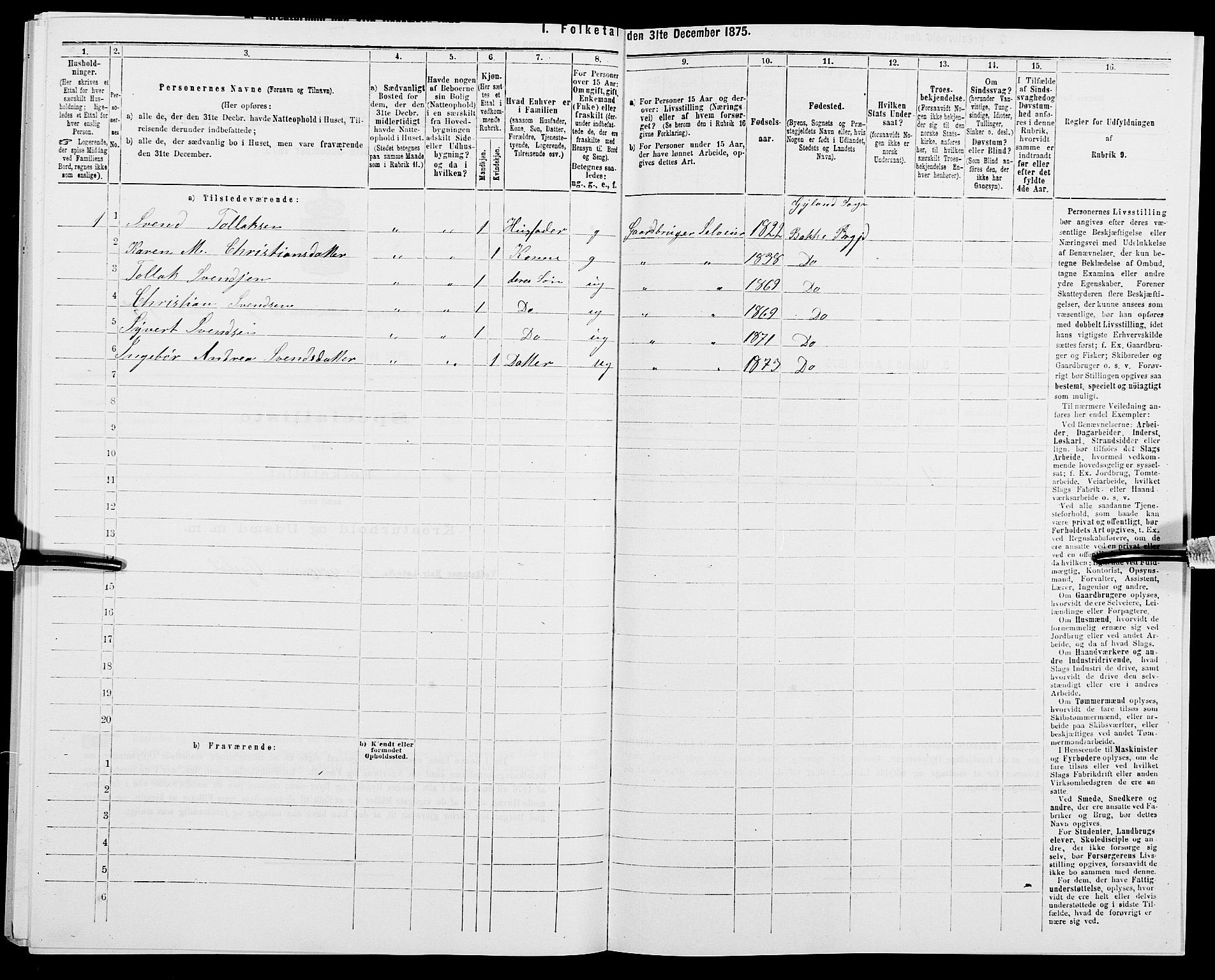 SAK, 1875 census for 1045P Bakke, 1875, p. 779