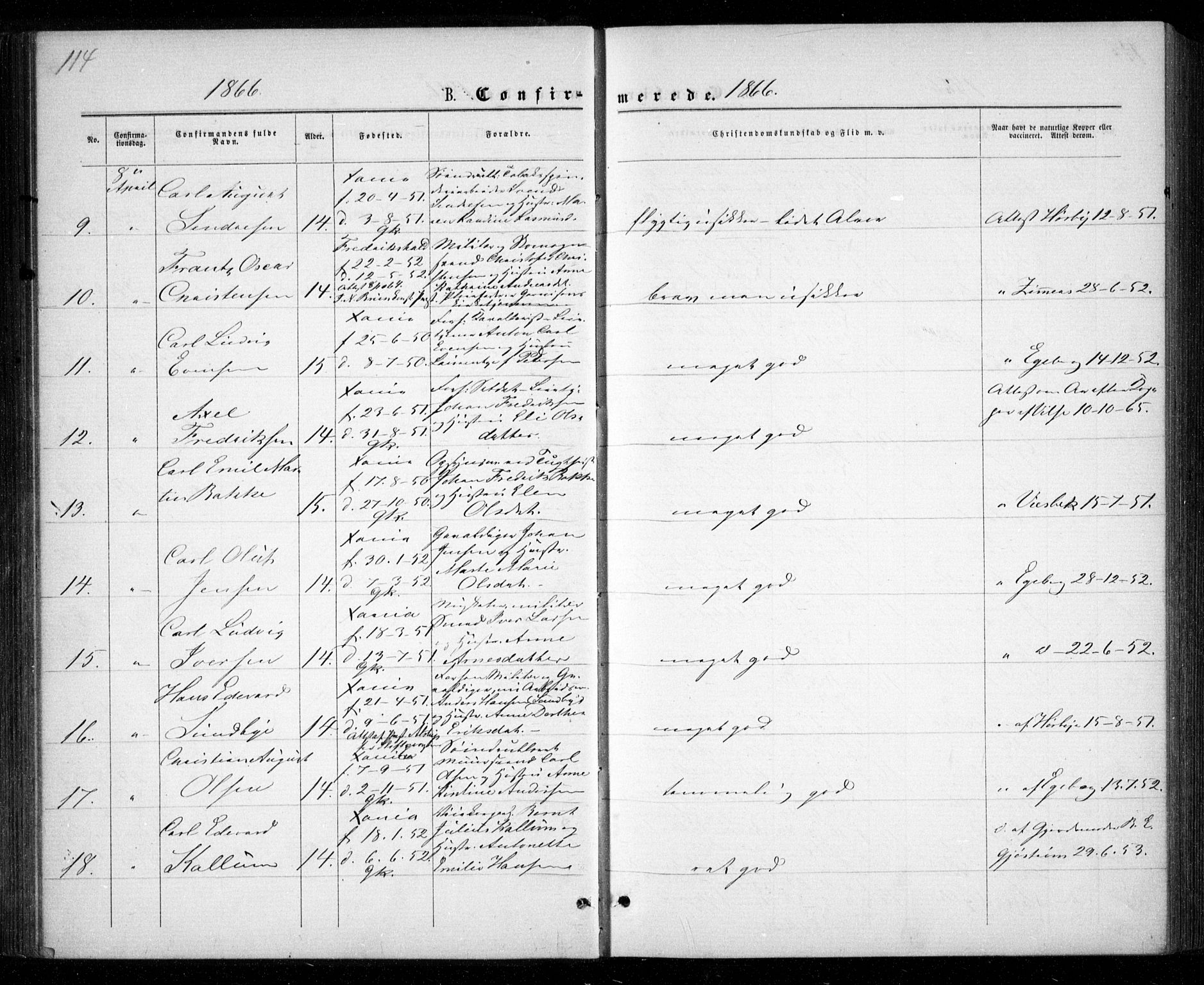 Garnisonsmenigheten Kirkebøker, SAO/A-10846/G/Ga/L0006: Parish register (copy) no. 6, 1860-1880, p. 114