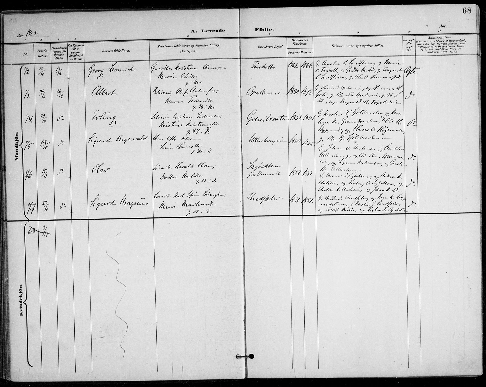 Nes prestekontor Kirkebøker, AV/SAO-A-10410/F/Fa/L0011: Parish register (official) no. I 11, 1899-1918, p. 68