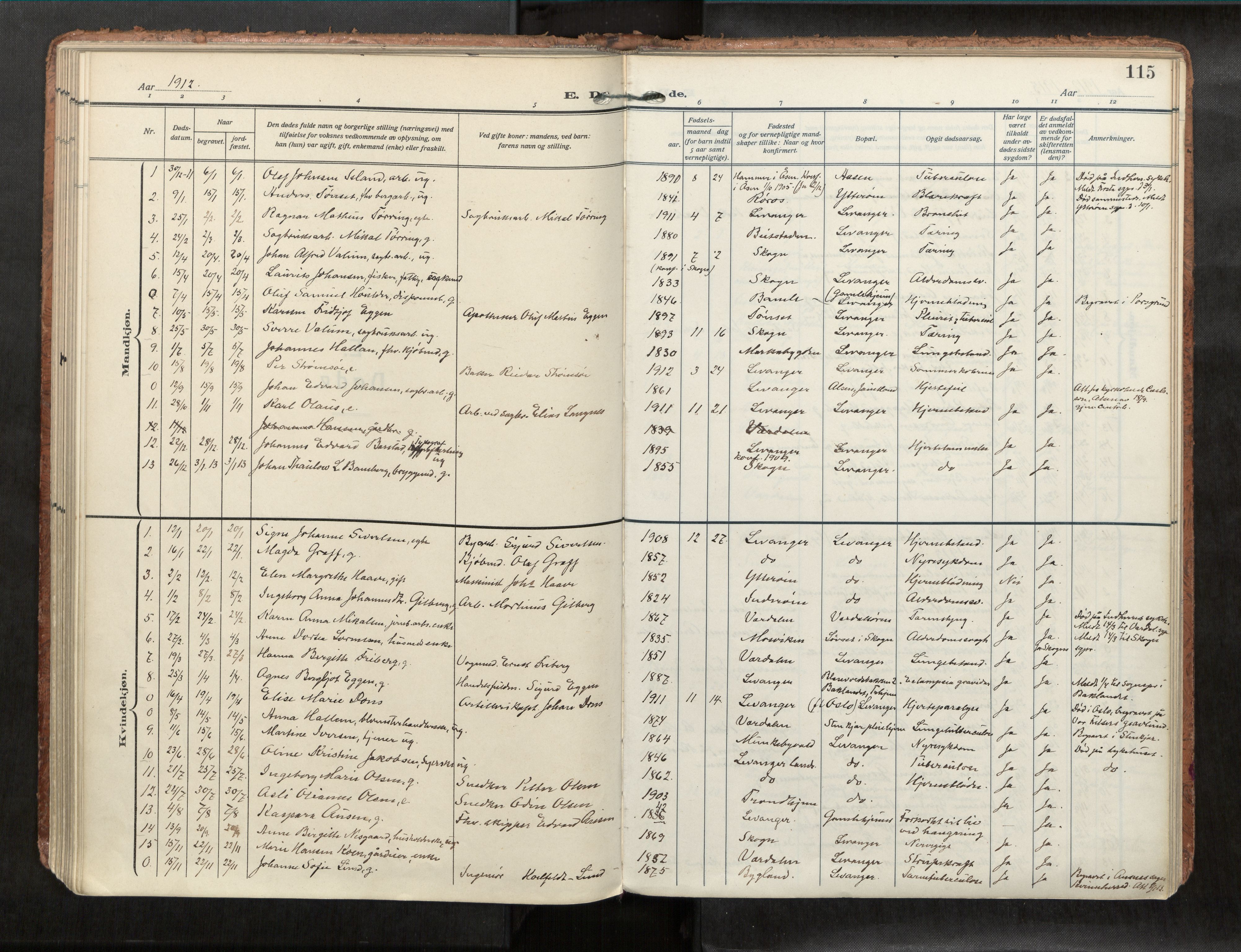 Levanger sokneprestkontor, SAT/A-1301/2/H/Haa/L0001: Parish register (official) no. 1, 1912-1932, p. 115
