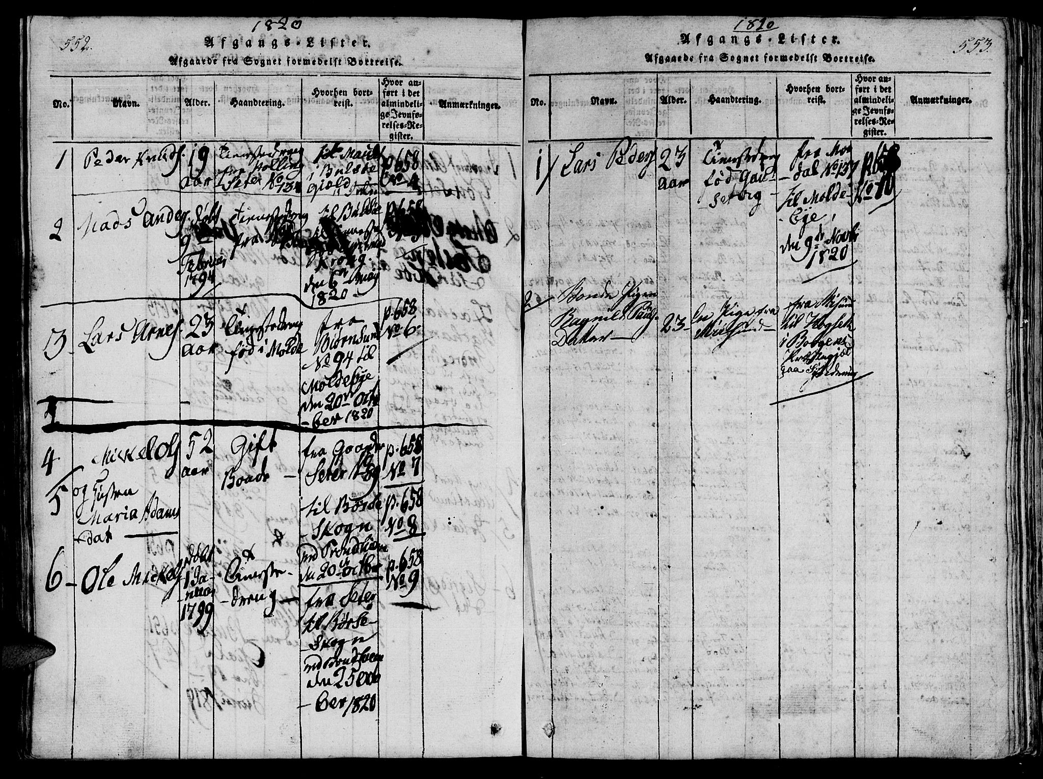 Ministerialprotokoller, klokkerbøker og fødselsregistre - Møre og Romsdal, SAT/A-1454/560/L0718: Parish register (official) no. 560A02, 1817-1844, p. 552-553