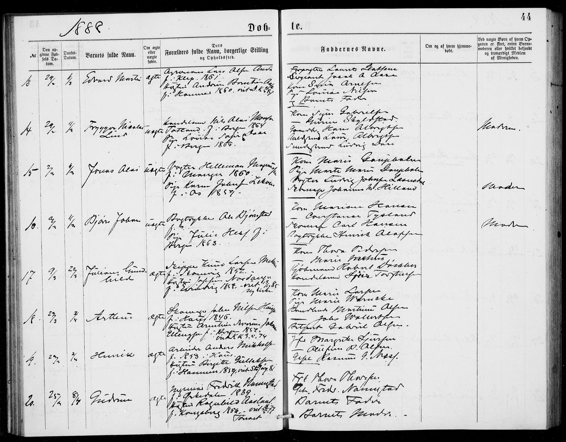 Fødselsstiftelsens sokneprestembete, ført av overlegen*, SAB/-: Parish register (official) no. A 2, 1884-1900, p. 44