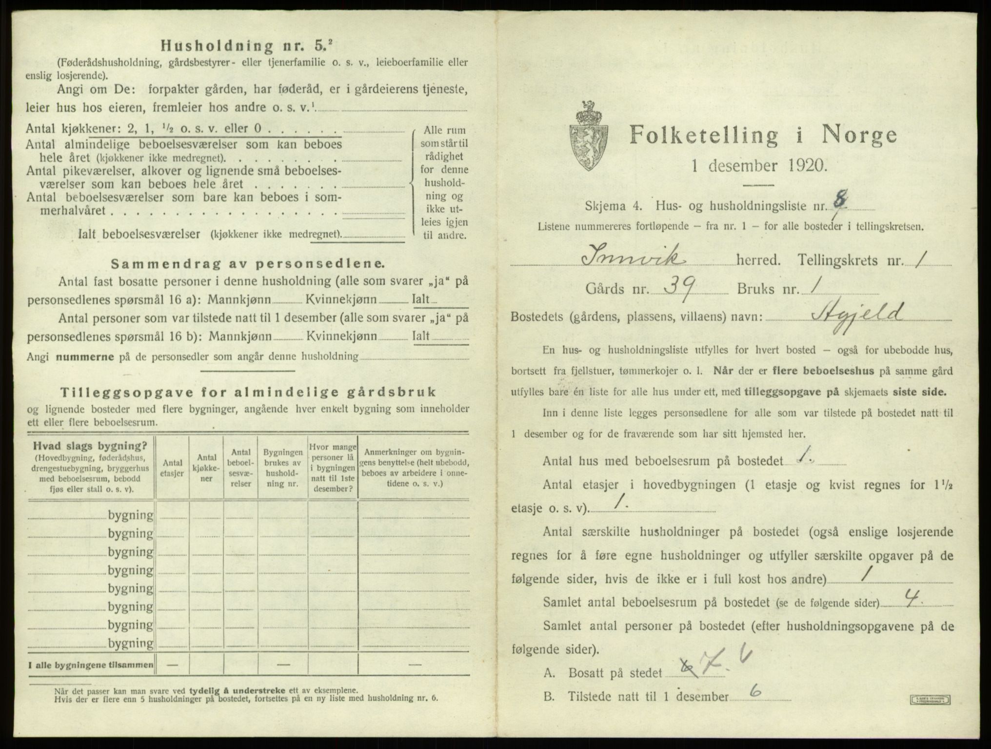 SAB, 1920 census for Innvik, 1920, p. 71