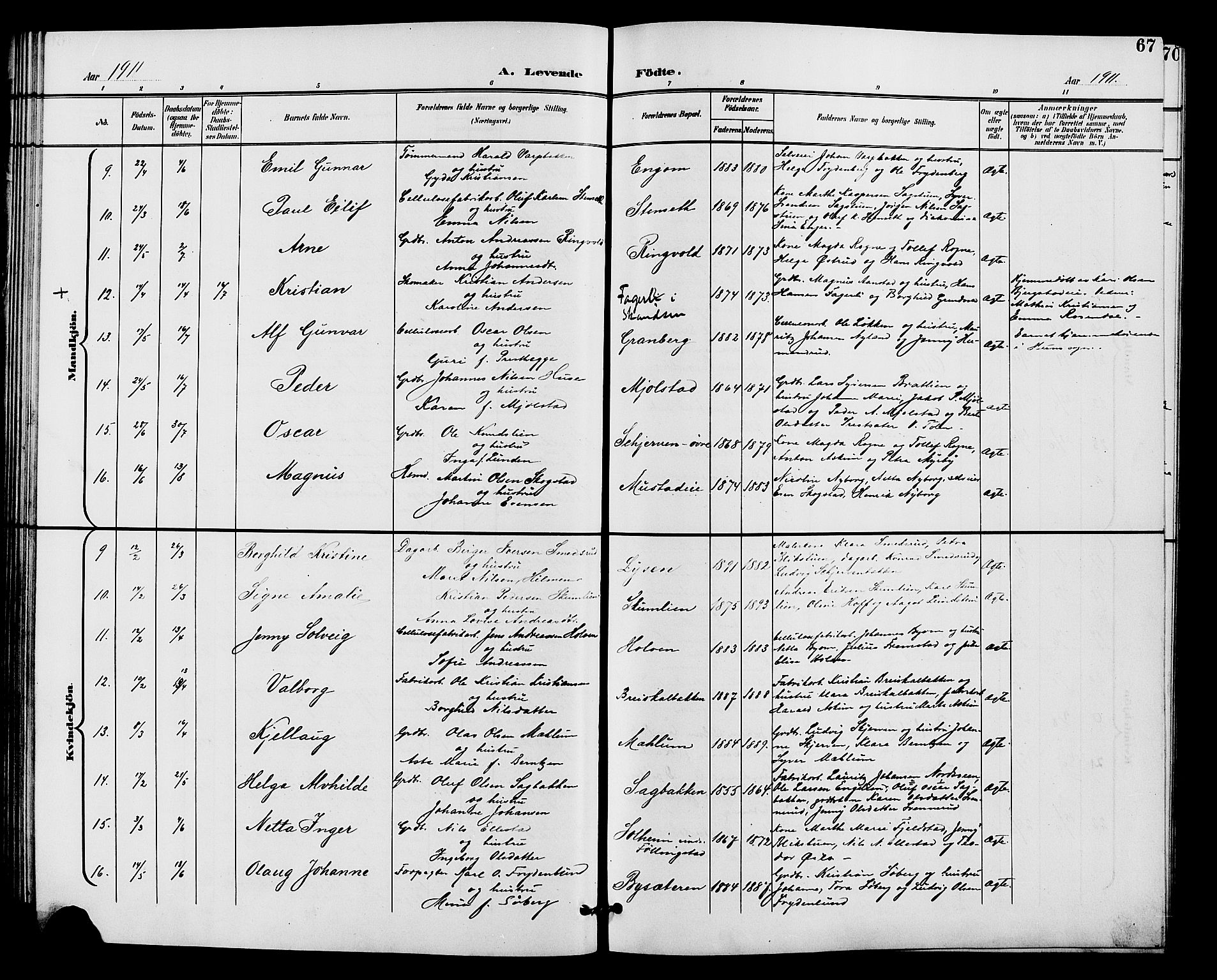 Vardal prestekontor, SAH/PREST-100/H/Ha/Hab/L0011: Parish register (copy) no. 11, 1899-1913, p. 67