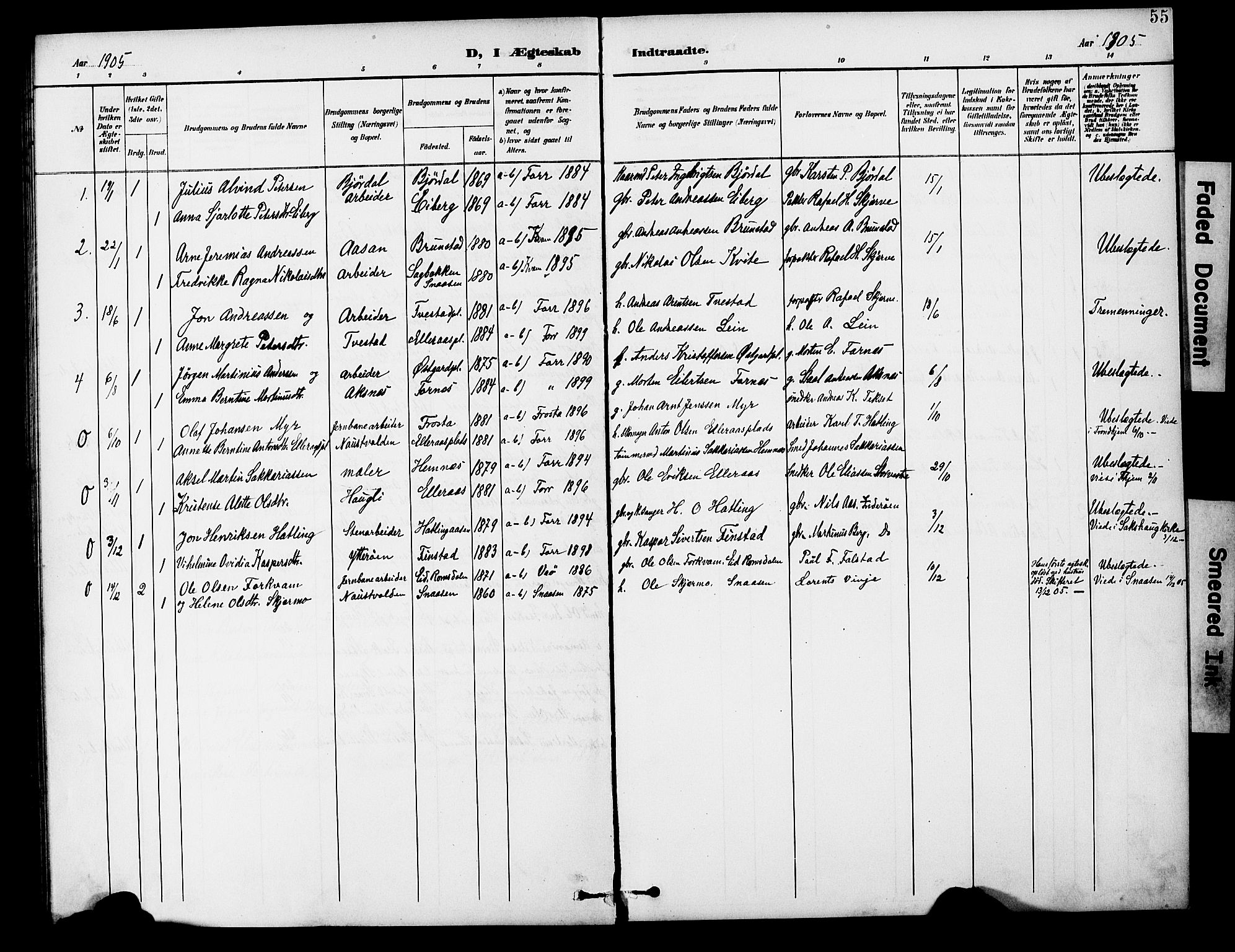 Ministerialprotokoller, klokkerbøker og fødselsregistre - Nord-Trøndelag, SAT/A-1458/746/L0452: Parish register (official) no. 746A09, 1900-1908, p. 55