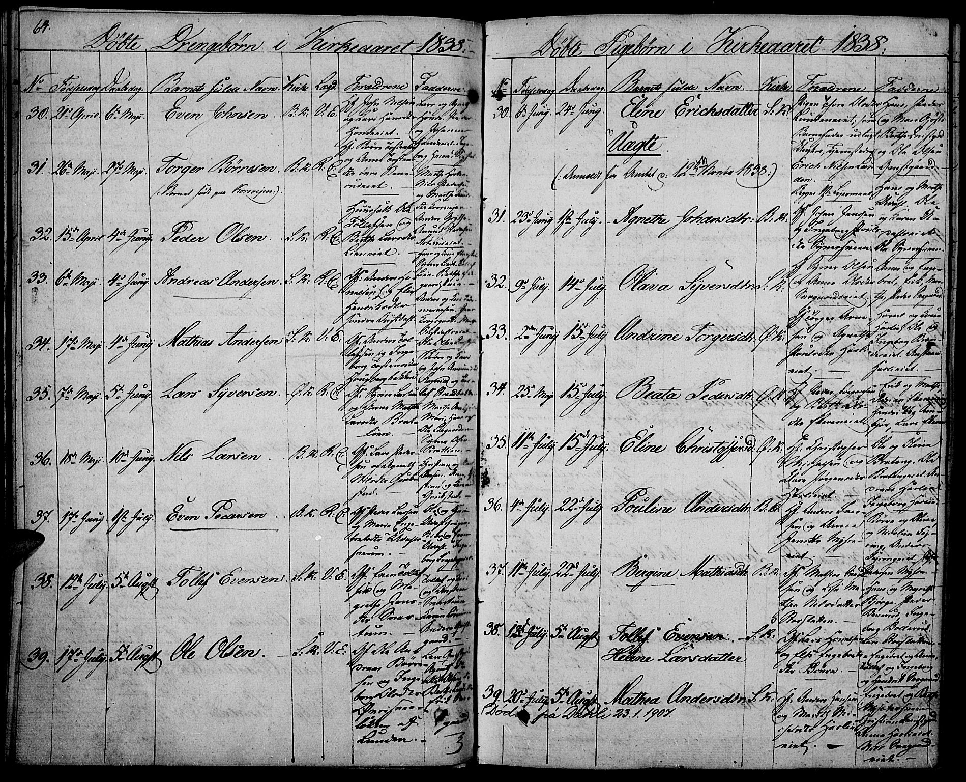 Biri prestekontor, AV/SAH-PREST-096/H/Ha/Haa/L0004: Parish register (official) no. 4, 1829-1842, p. 64