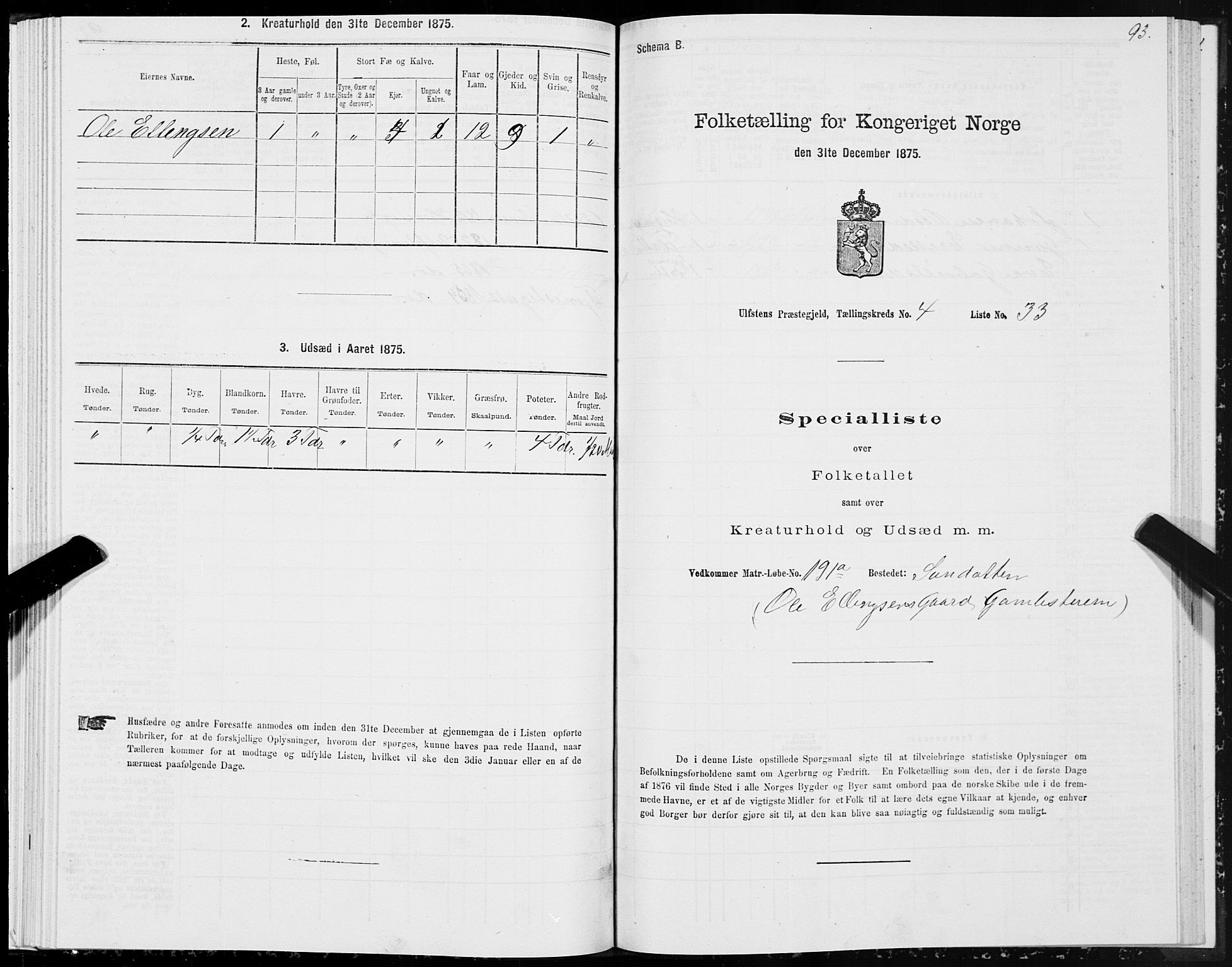 SAT, 1875 census for 1516P Ulstein, 1875, p. 2093