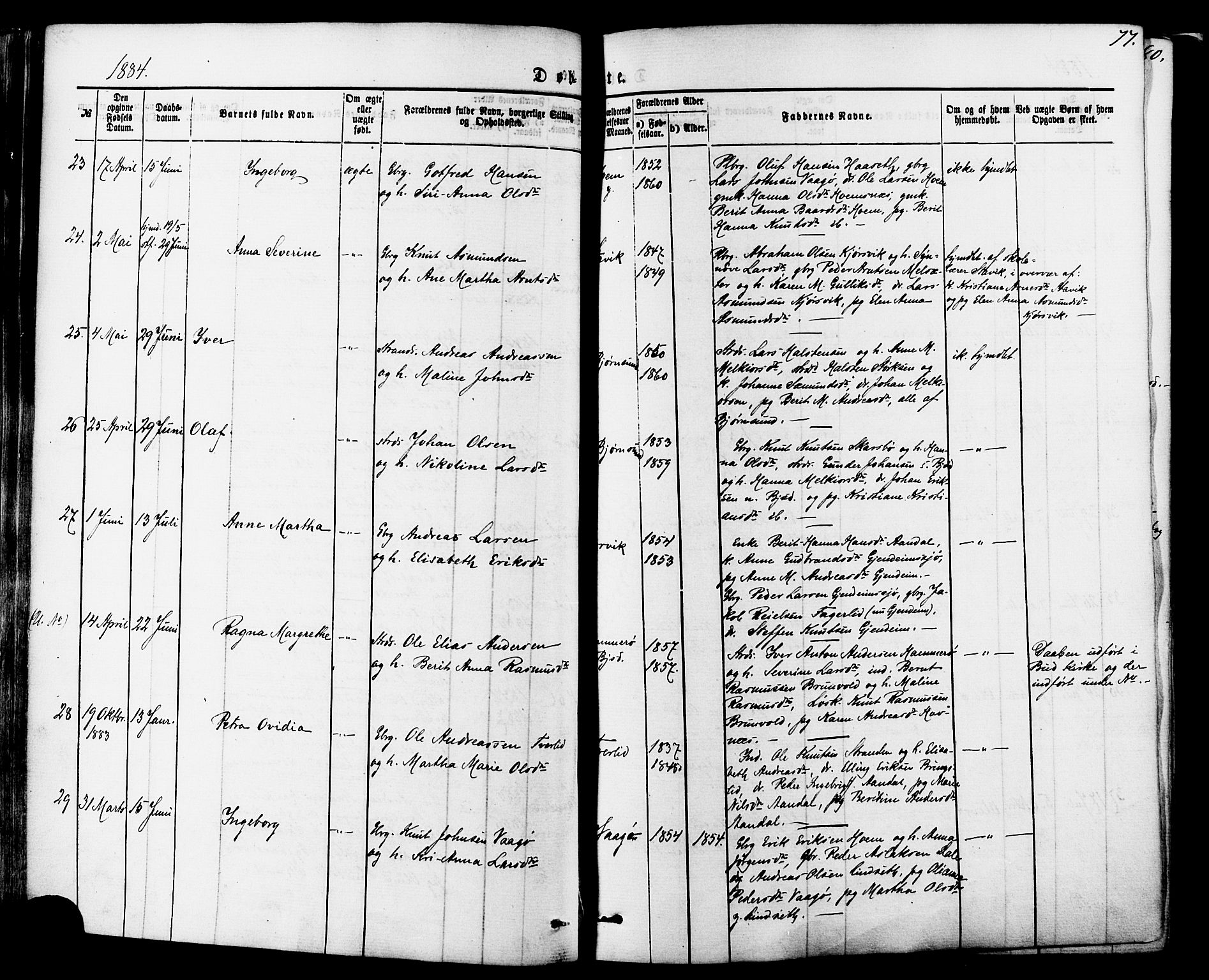Ministerialprotokoller, klokkerbøker og fødselsregistre - Møre og Romsdal, SAT/A-1454/565/L0749: Parish register (official) no. 565A03, 1871-1886, p. 77