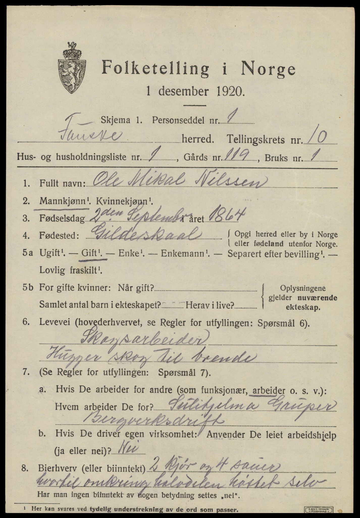 SAT, 1920 census for Fauske, 1920, p. 7592