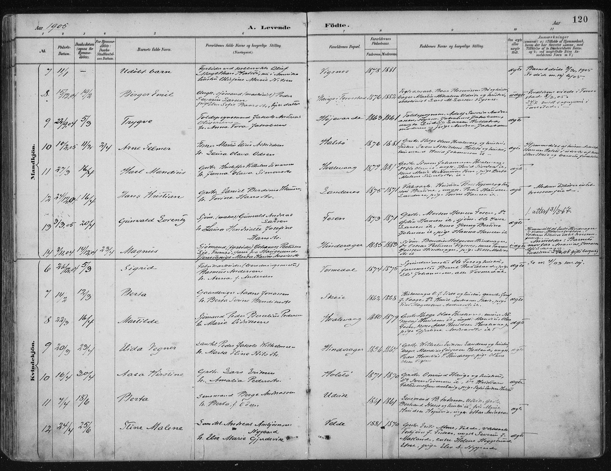 Avaldsnes sokneprestkontor, AV/SAST-A -101851/H/Ha/Haa/L0017: Parish register (official) no. A 17, 1889-1920, p. 120