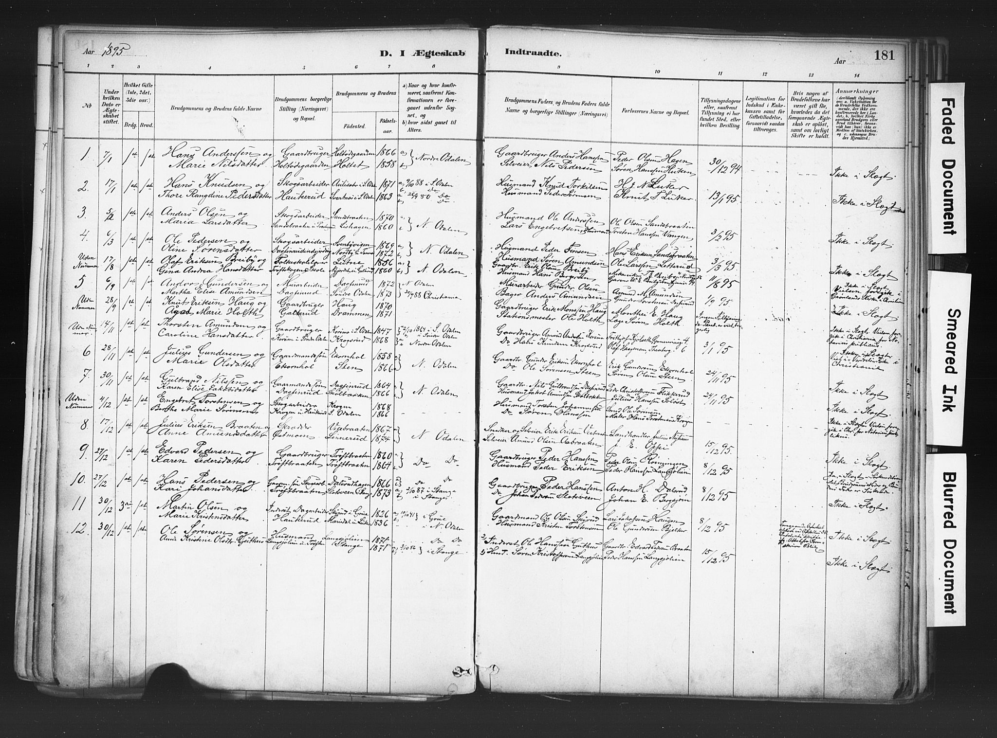 Nord-Odal prestekontor, SAH/PREST-032/H/Ha/Haa/L0006: Parish register (official) no. 6, 1886-1901, p. 181
