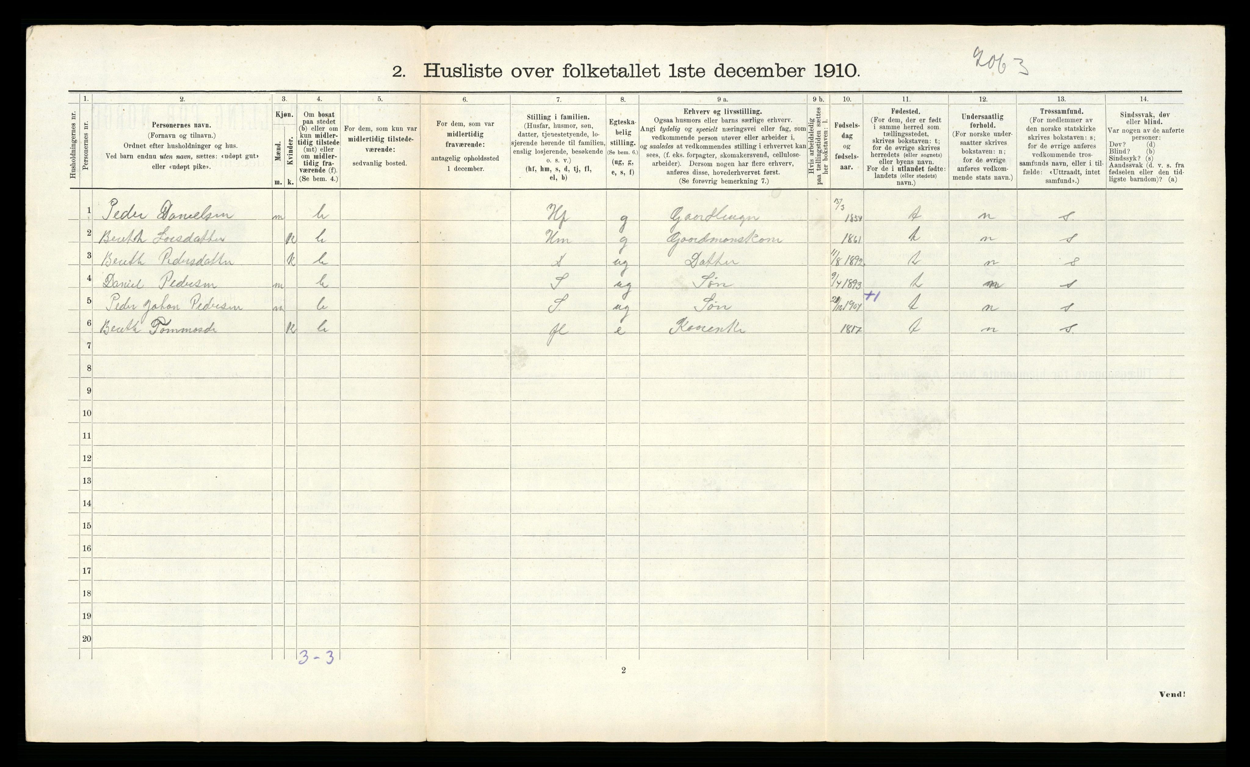 RA, 1910 census for Lierne, 1910, p. 312