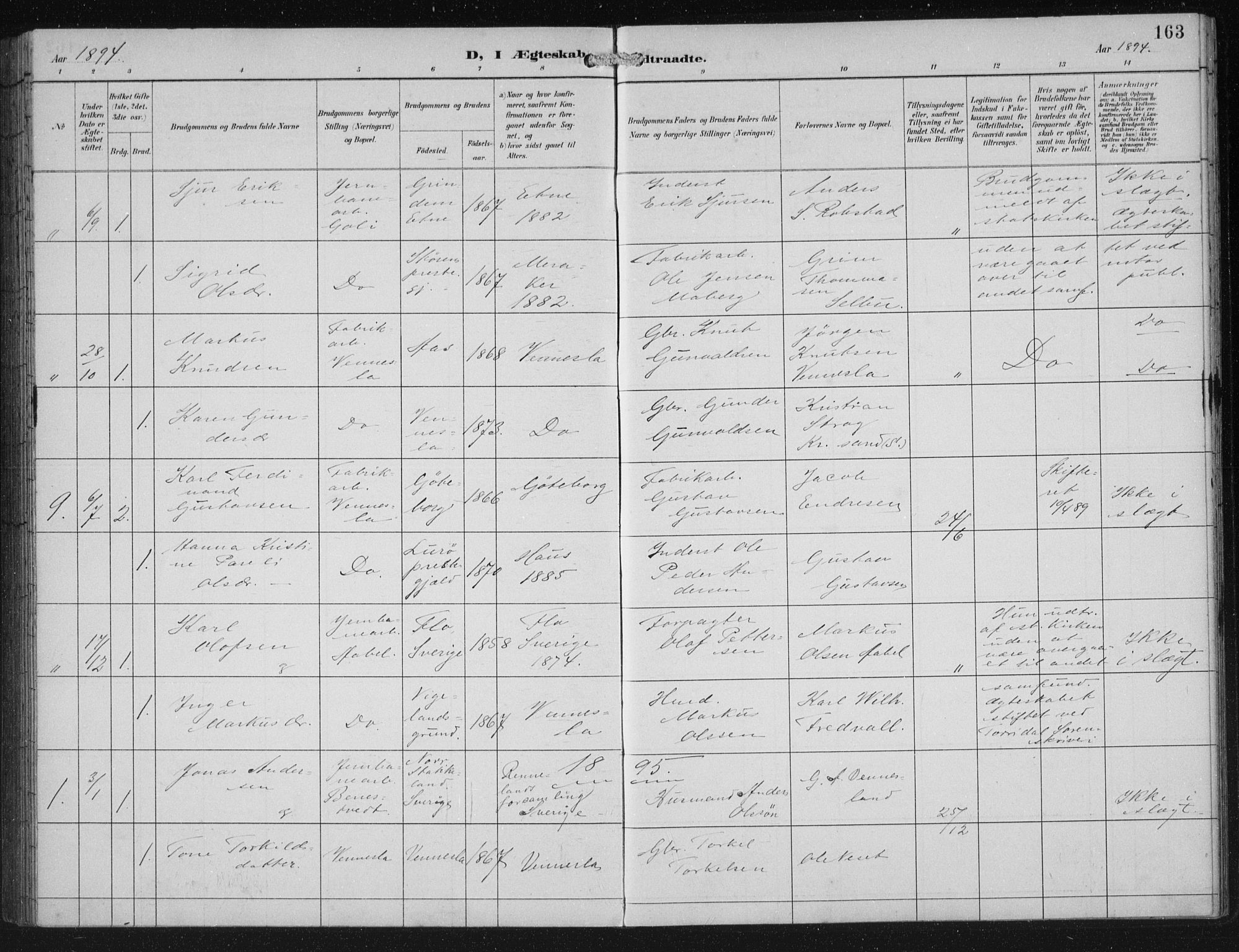 Vennesla sokneprestkontor, AV/SAK-1111-0045/Fb/Fbb/L0004: Parish register (copy) no. B 4, 1893-1902, p. 163