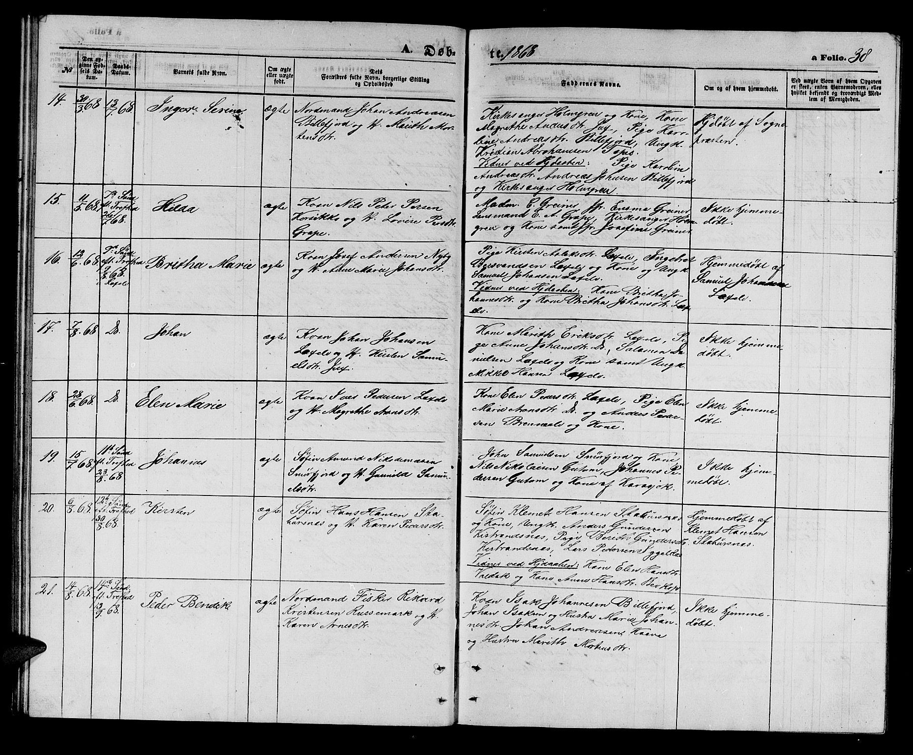 Kistrand/Porsanger sokneprestembete, AV/SATØ-S-1351/H/Hb/L0002.klokk: Parish register (copy) no. 2, 1862-1873, p. 38