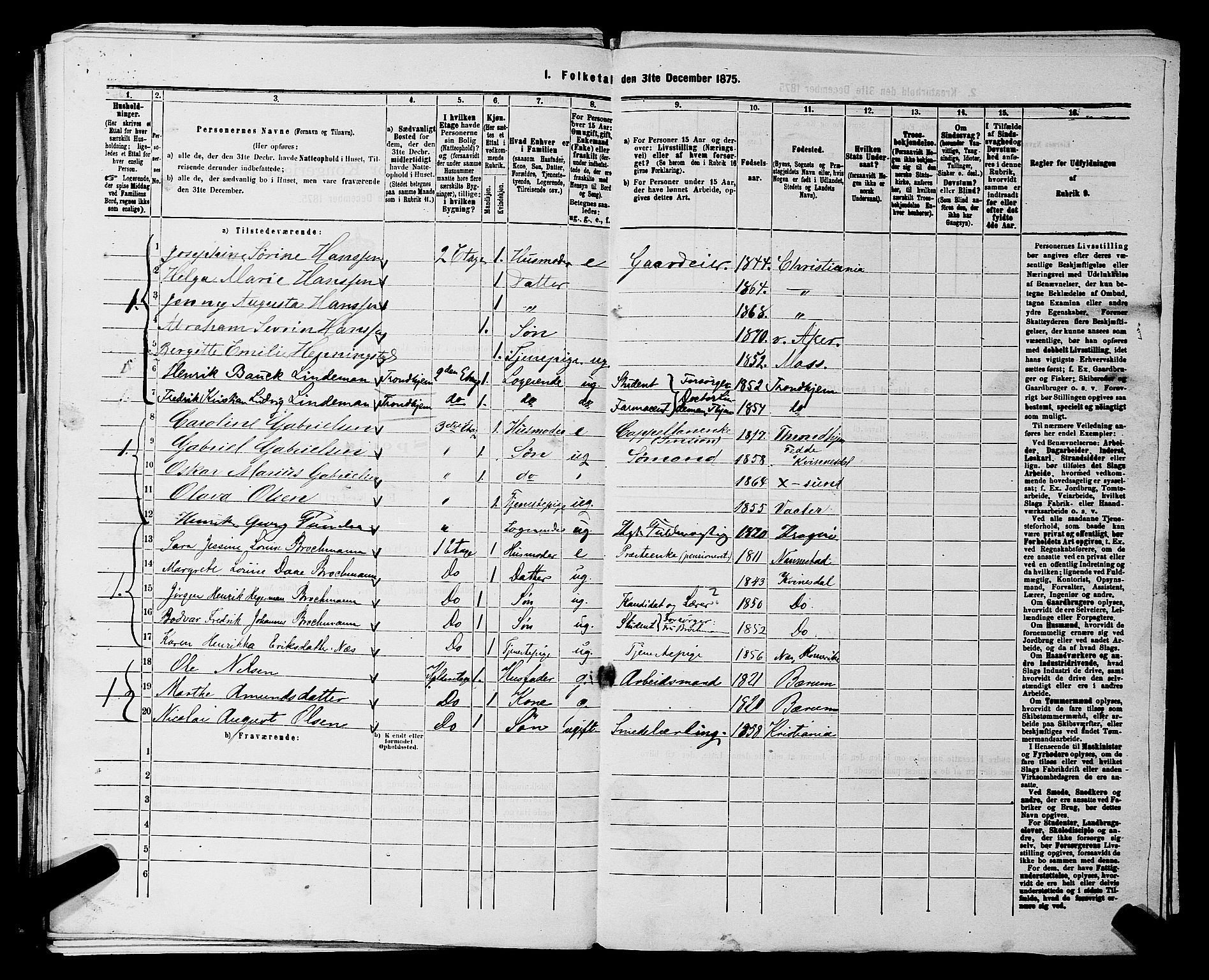 RA, 1875 census for 0218aP Vestre Aker, 1875, p. 2307