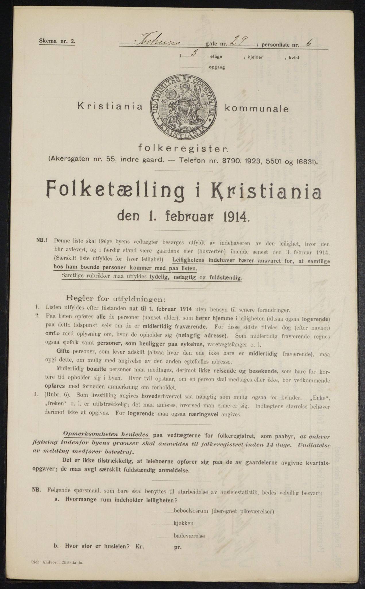 OBA, Municipal Census 1914 for Kristiania, 1914, p. 116124