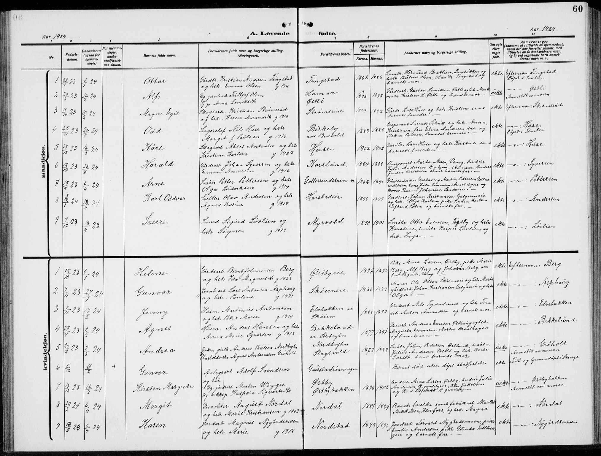 Romedal prestekontor, SAH/PREST-004/L/L0014: Parish register (copy) no. 14, 1915-1939, p. 60