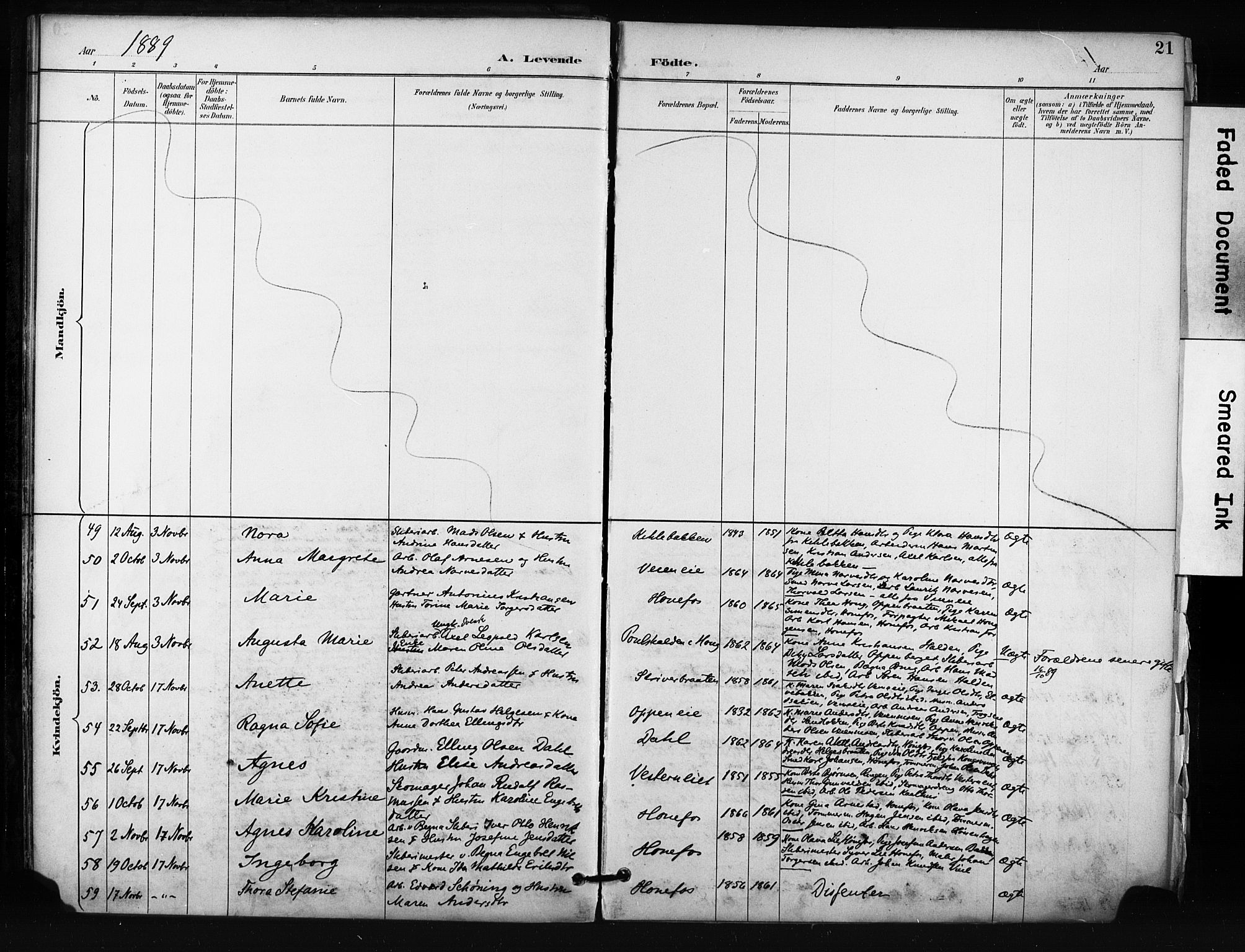 Hønefoss kirkebøker, SAKO/A-609/F/Fa/L0002: Parish register (official) no. 2, 1887-1906, p. 21