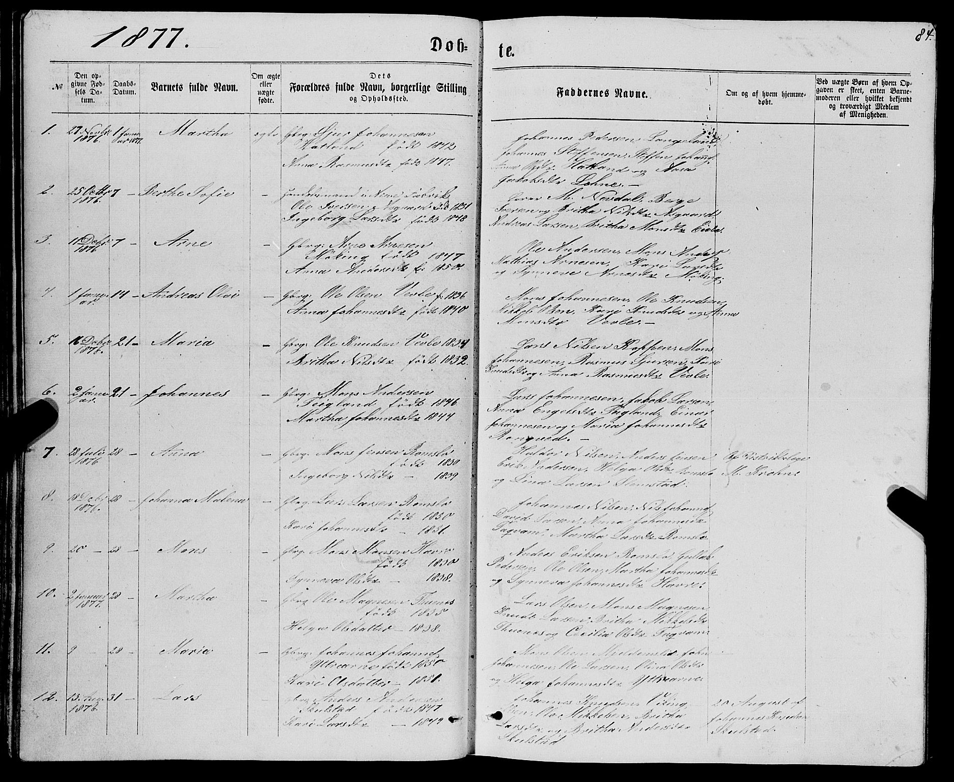 Haus sokneprestembete, SAB/A-75601/H/Haa: Parish register (official) no. A 18, 1871-1877, p. 84