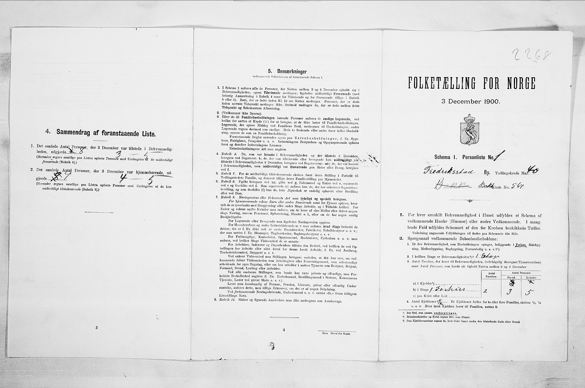 SAO, 1900 census for Fredrikstad, 1900