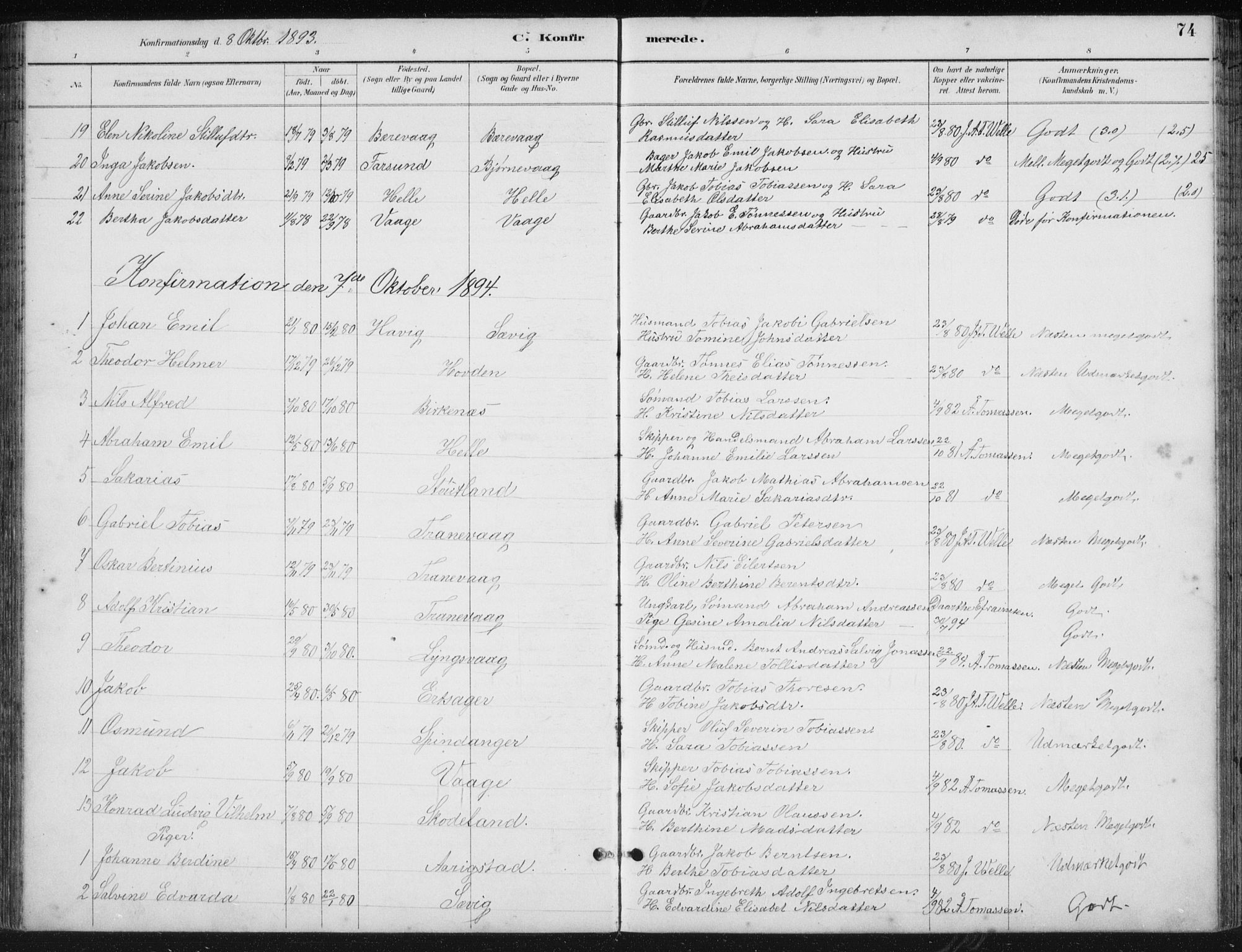 Herad sokneprestkontor, AV/SAK-1111-0018/F/Fb/Fbb/L0004: Parish register (copy) no. B 4, 1890-1935, p. 74