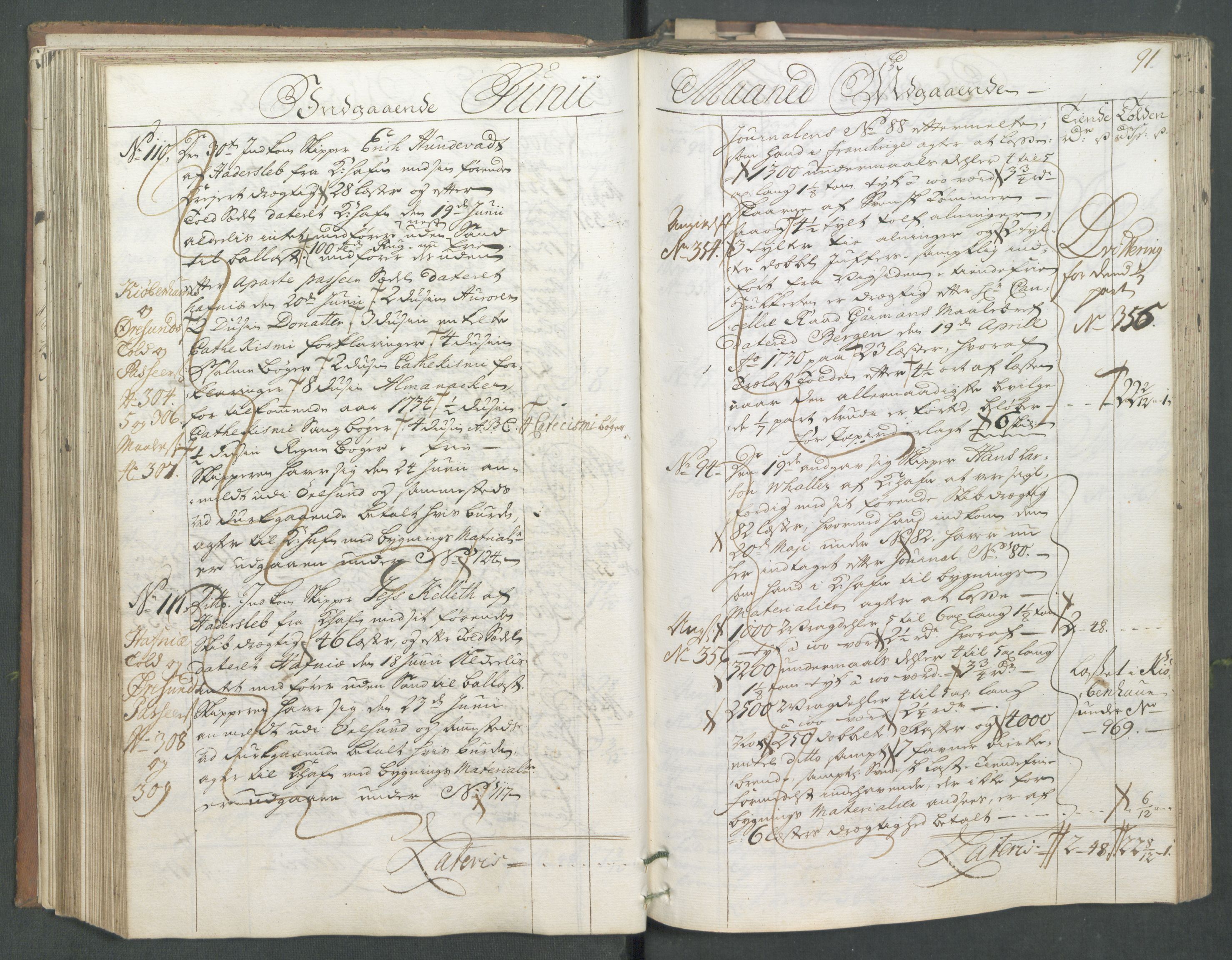 Generaltollkammeret, tollregnskaper, AV/RA-EA-5490/R01/L0008/0001: Tollregnskaper Fredrikshald / Hovedtollbok, 1733, p. 90b-91a